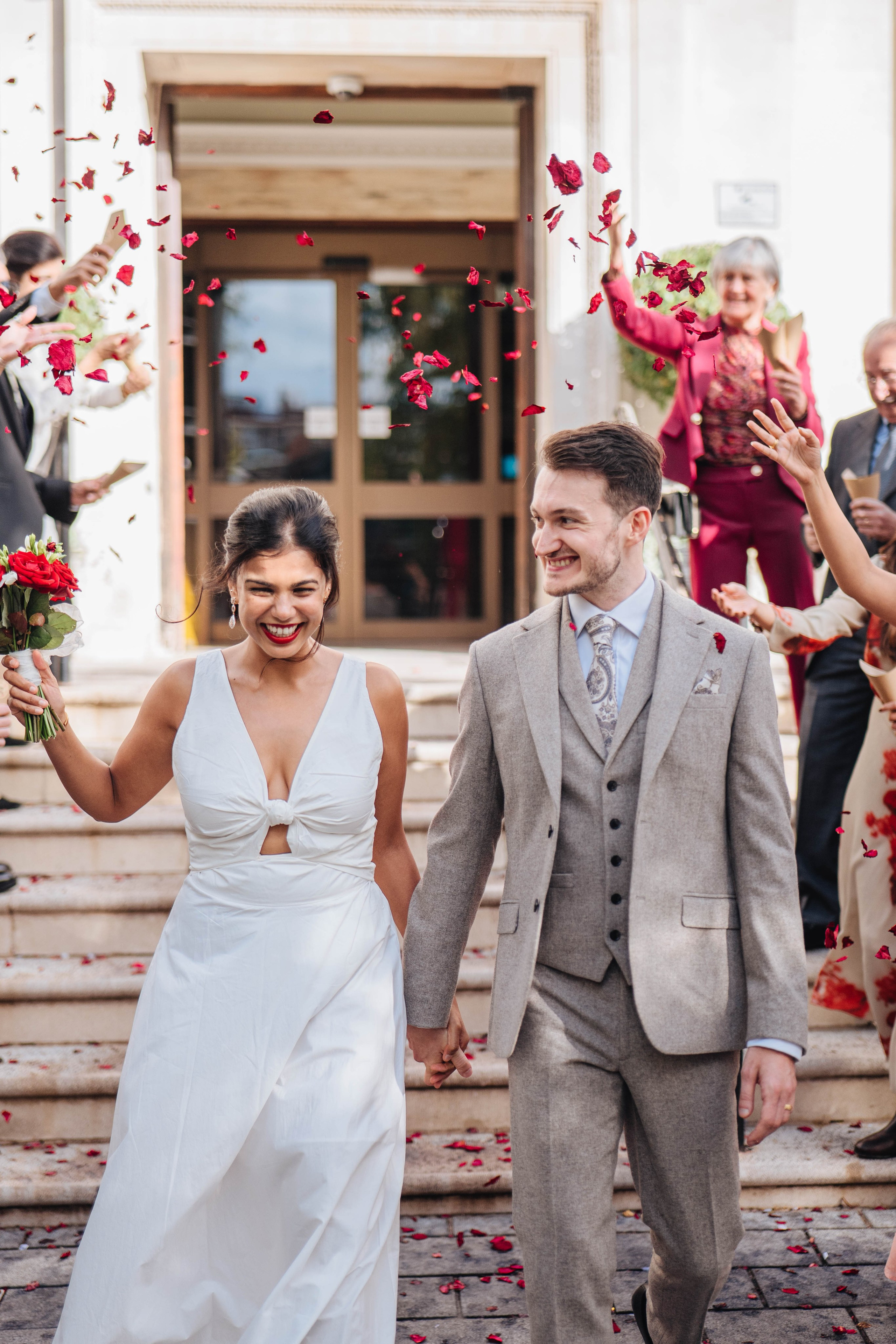 Wedding in Islington town hall, confetti on exit