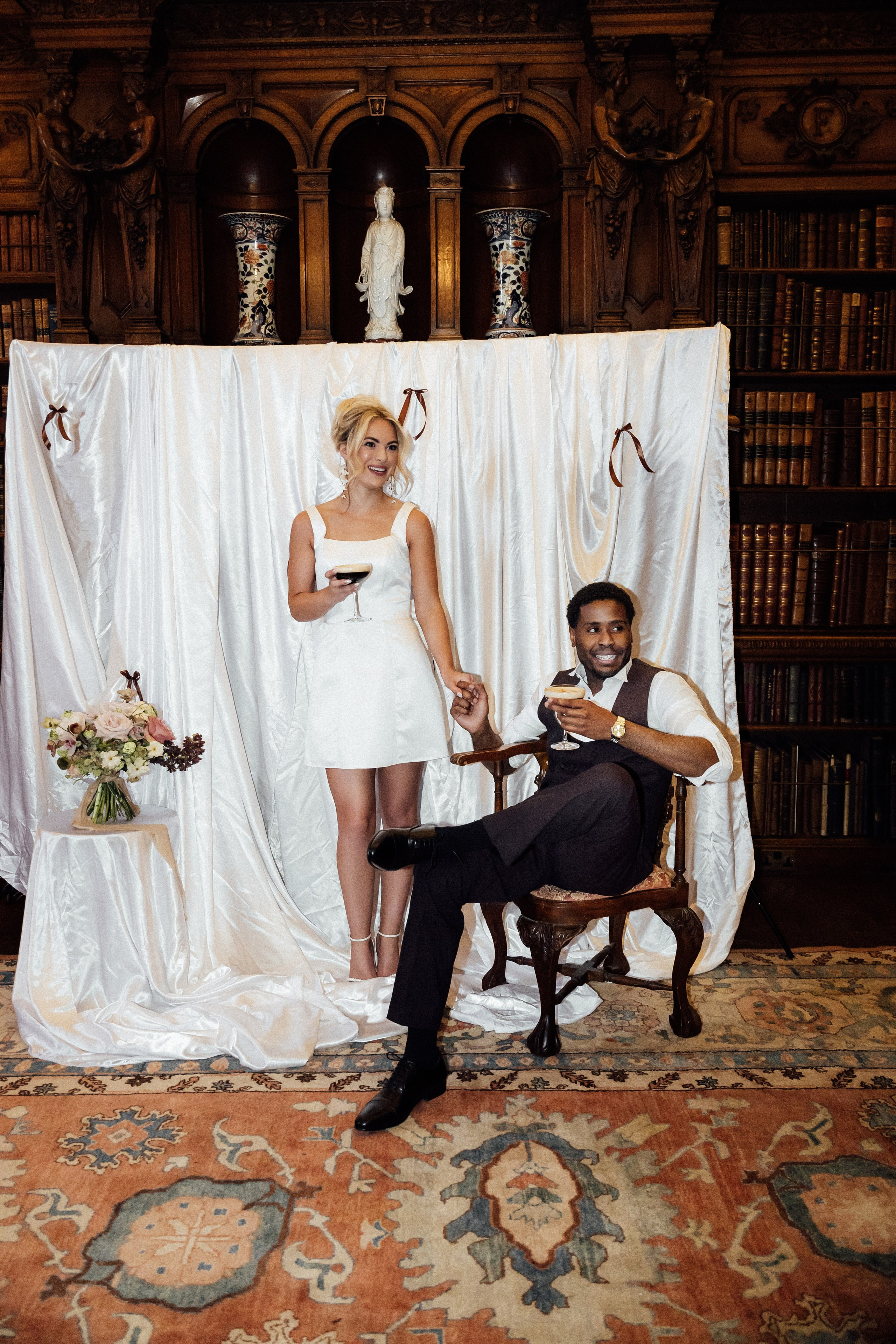 Elegant wedding portrait of bride and groom walking through the streets of ParisRomantic elopement moment captured in soft evening light in Paris, FranceLuxury wedding ceremony setup in a historic French venue with natural floralsCandid black and white photo of a couple at their city wedding in London, UKTimeless couple portrait in front of Marylebone Town Hall, LondonEditorial-style bridal preparation in a classic townhouse in the heart of LondonSoft light bridal portrait in a countryside château wedding in FranceFine art flat lay with French-inspired wedding details and vintage texturesCinematic golden hour photo at a UK estate wedding with historic architectureLuxury wedding tablescape with candles and florals at a London reception