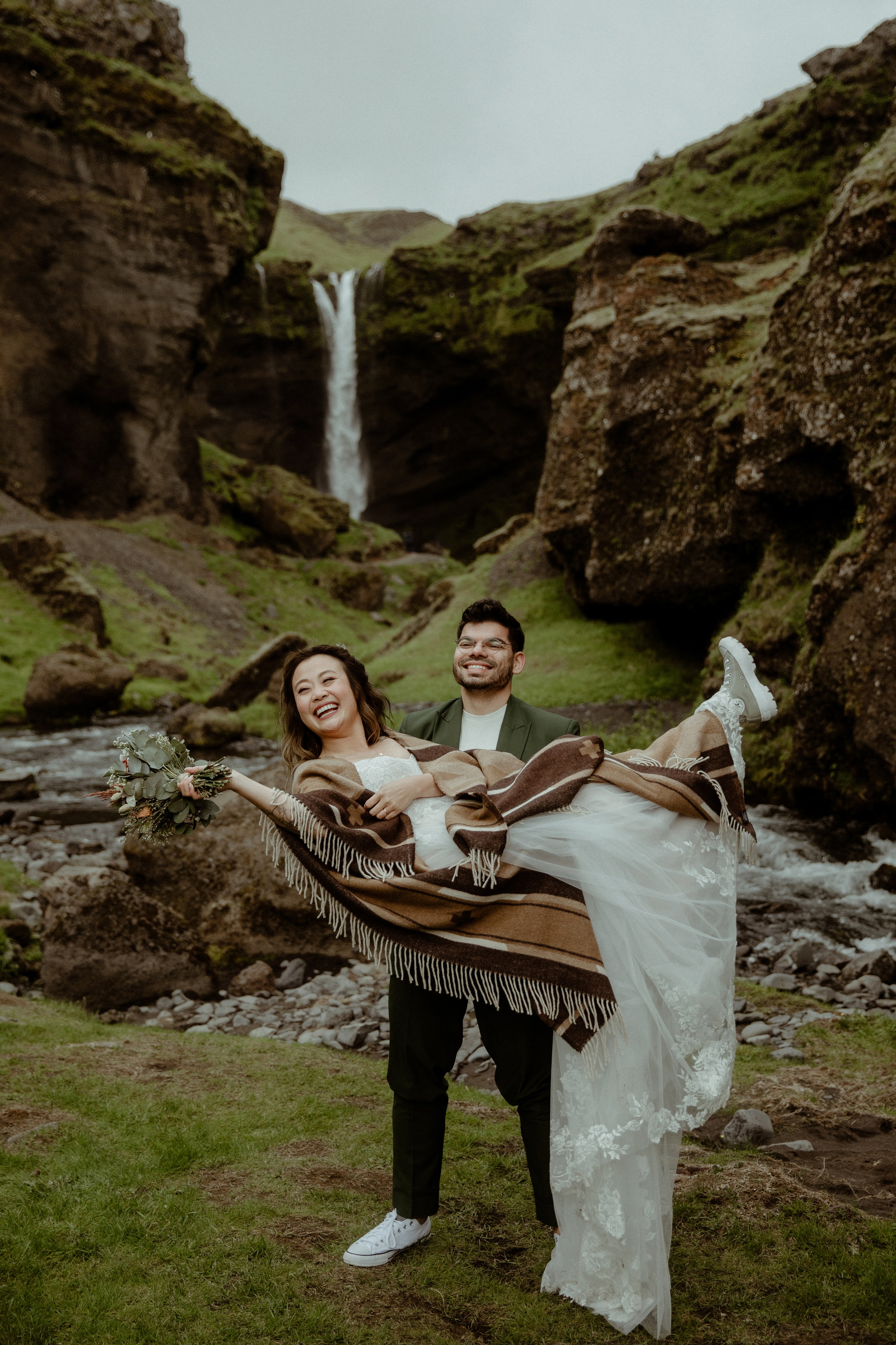 Elopement at Kvernufoss Waterfall. Iceland elopement photo and video | Nikolaichik Photo