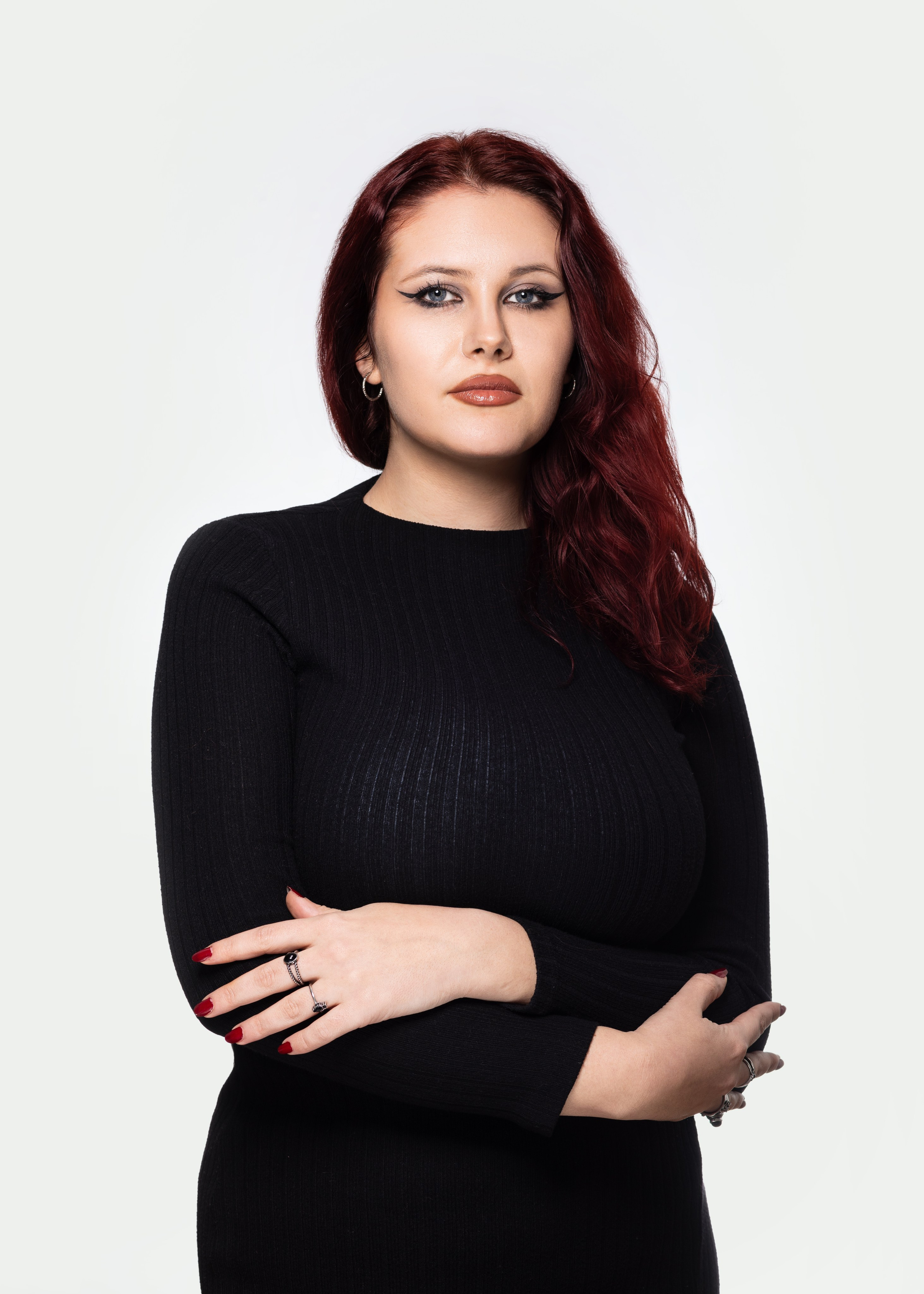 Corporate team member at 1 click Marketing, a business portrait on a white background