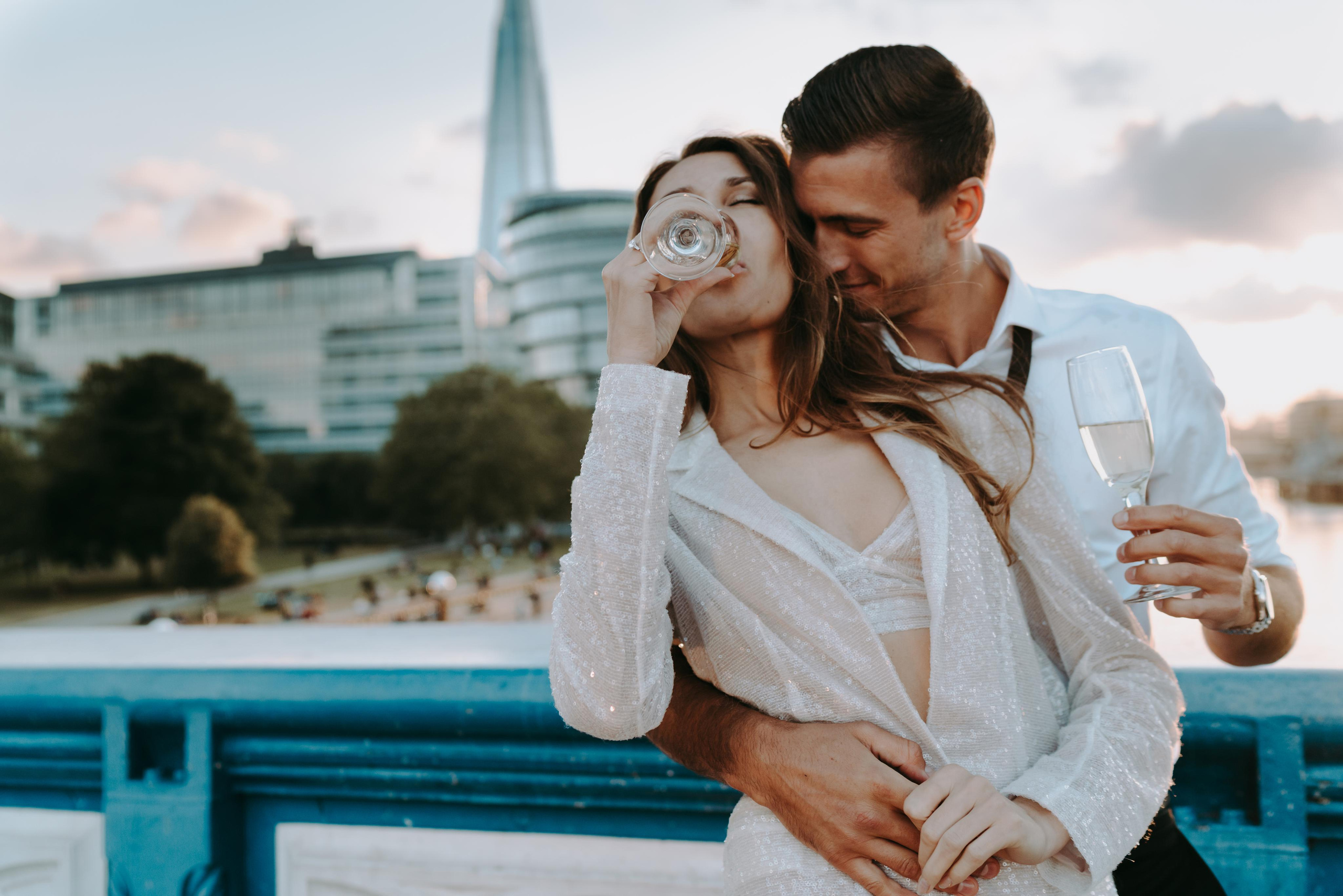 young couple drinking sparkling  wine 