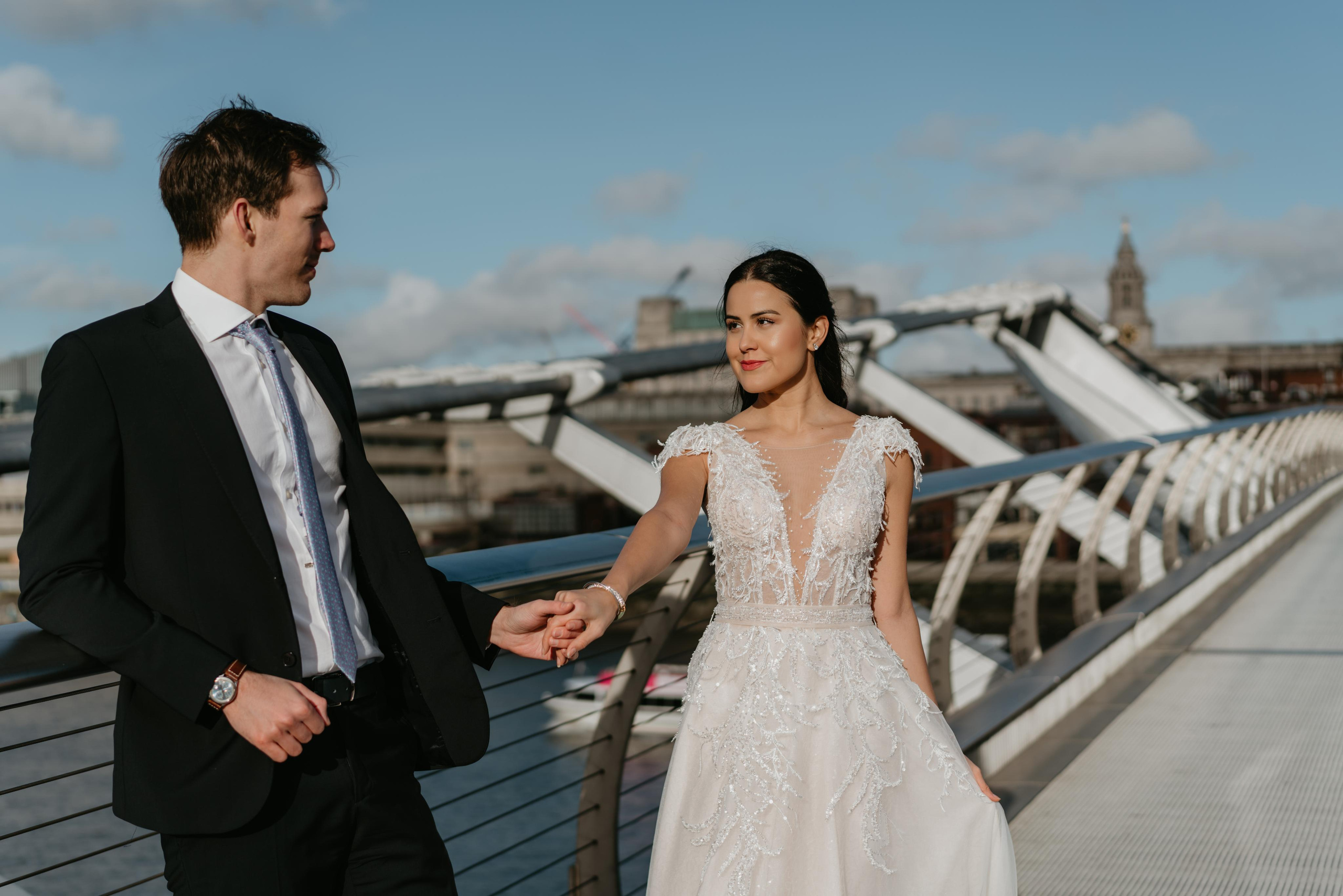 Wedding session by Tower Bridge and St Pauls Cathedral. London portrait and family photographer