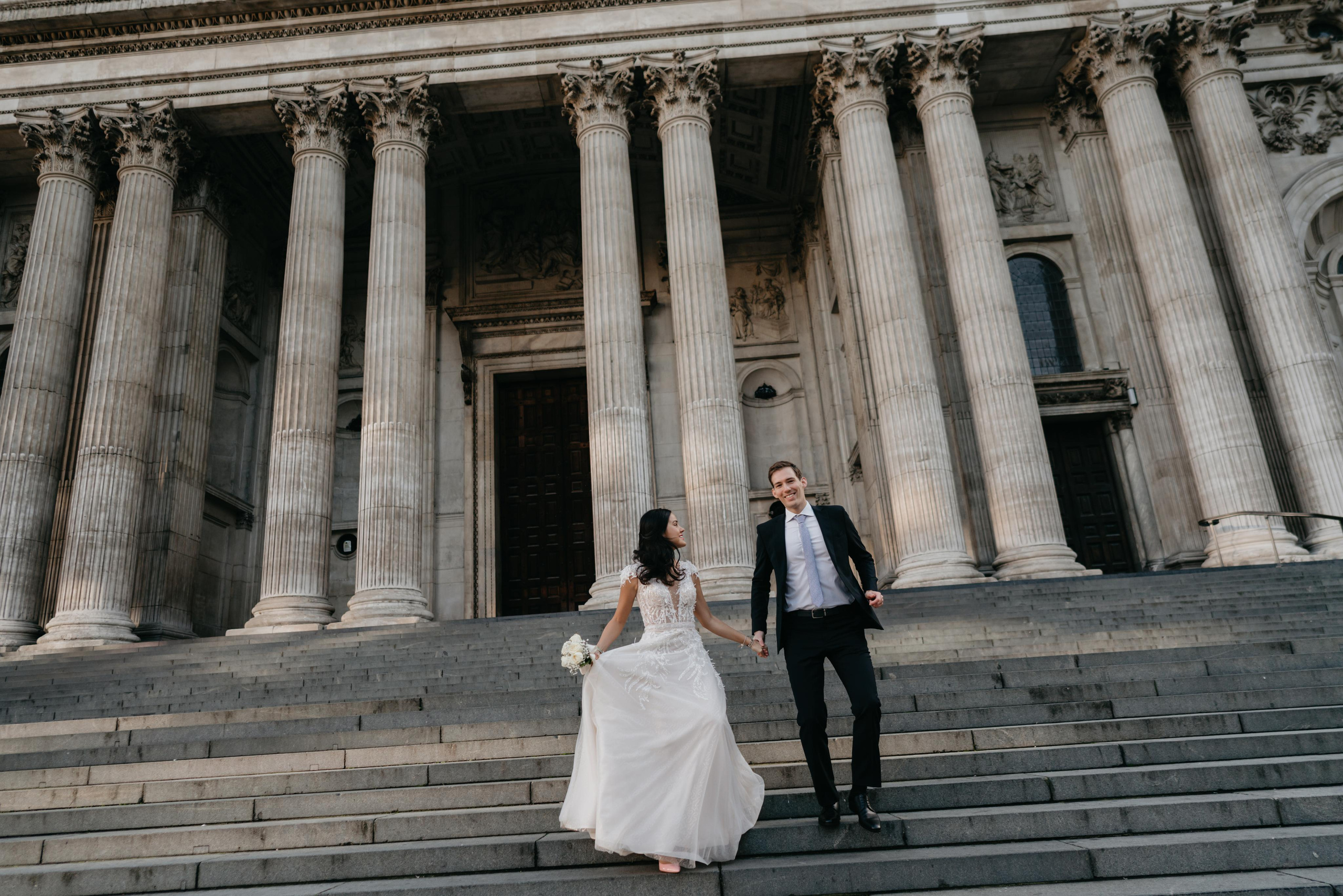 Wedding session by Tower Bridge and St Pauls Cathedral. London portrait and family photographer