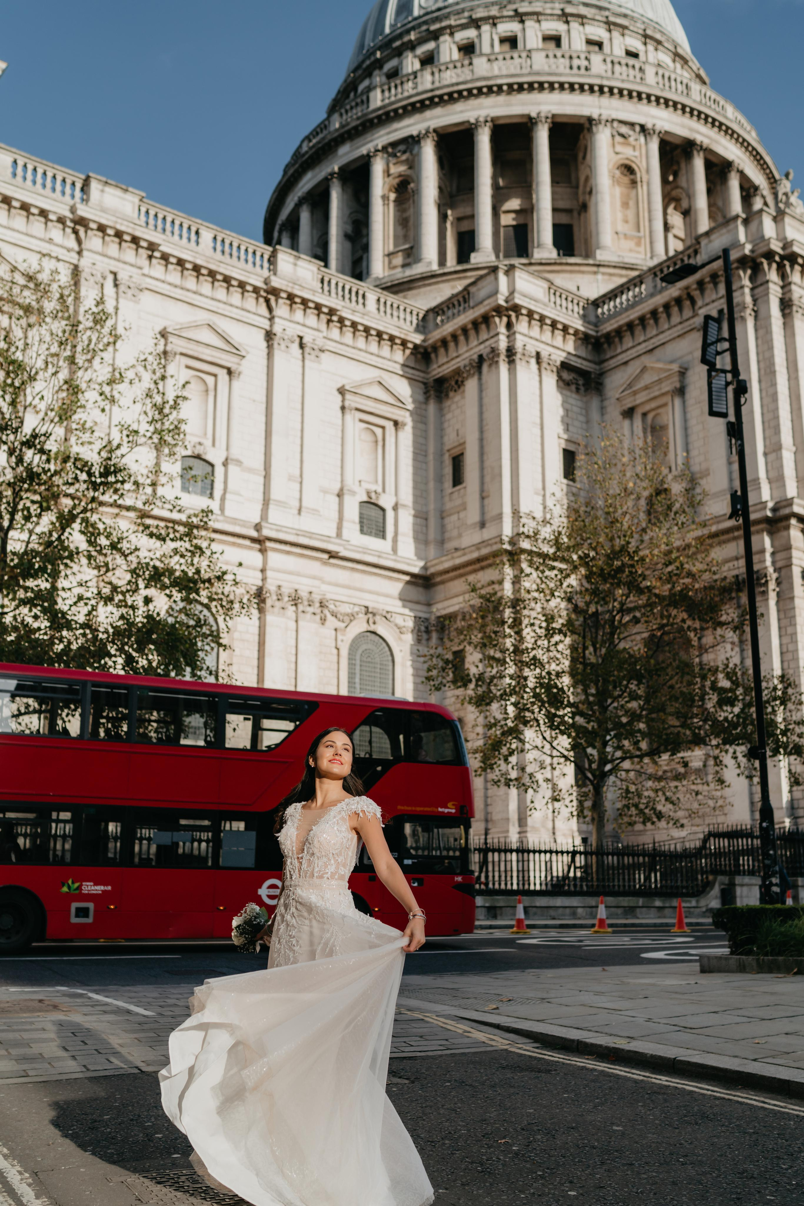 Wedding session by Tower Bridge and St Pauls Cathedral. London portrait and family photographer