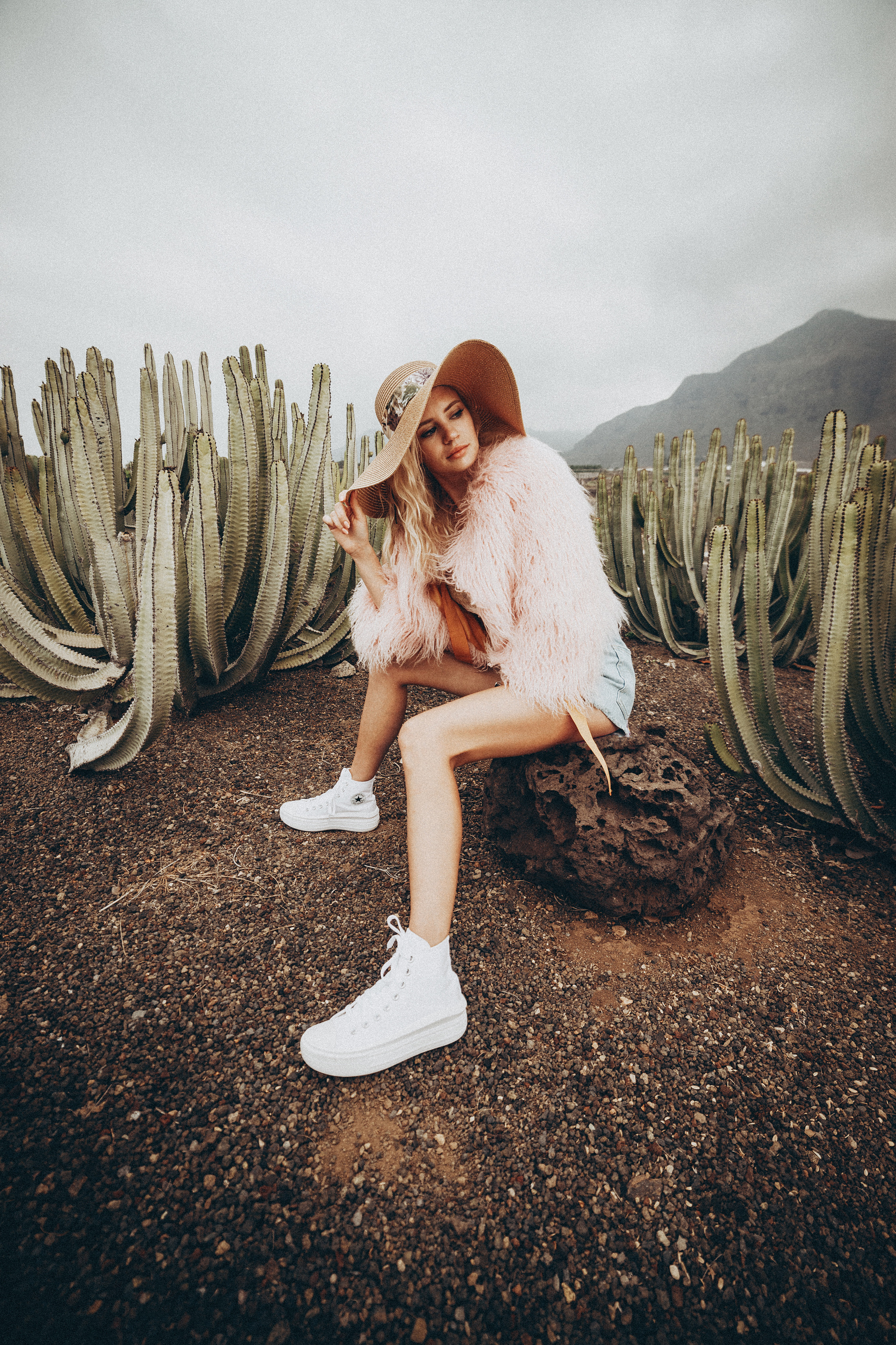 Aesthetic image lady in cactus photoshoot Tenerife