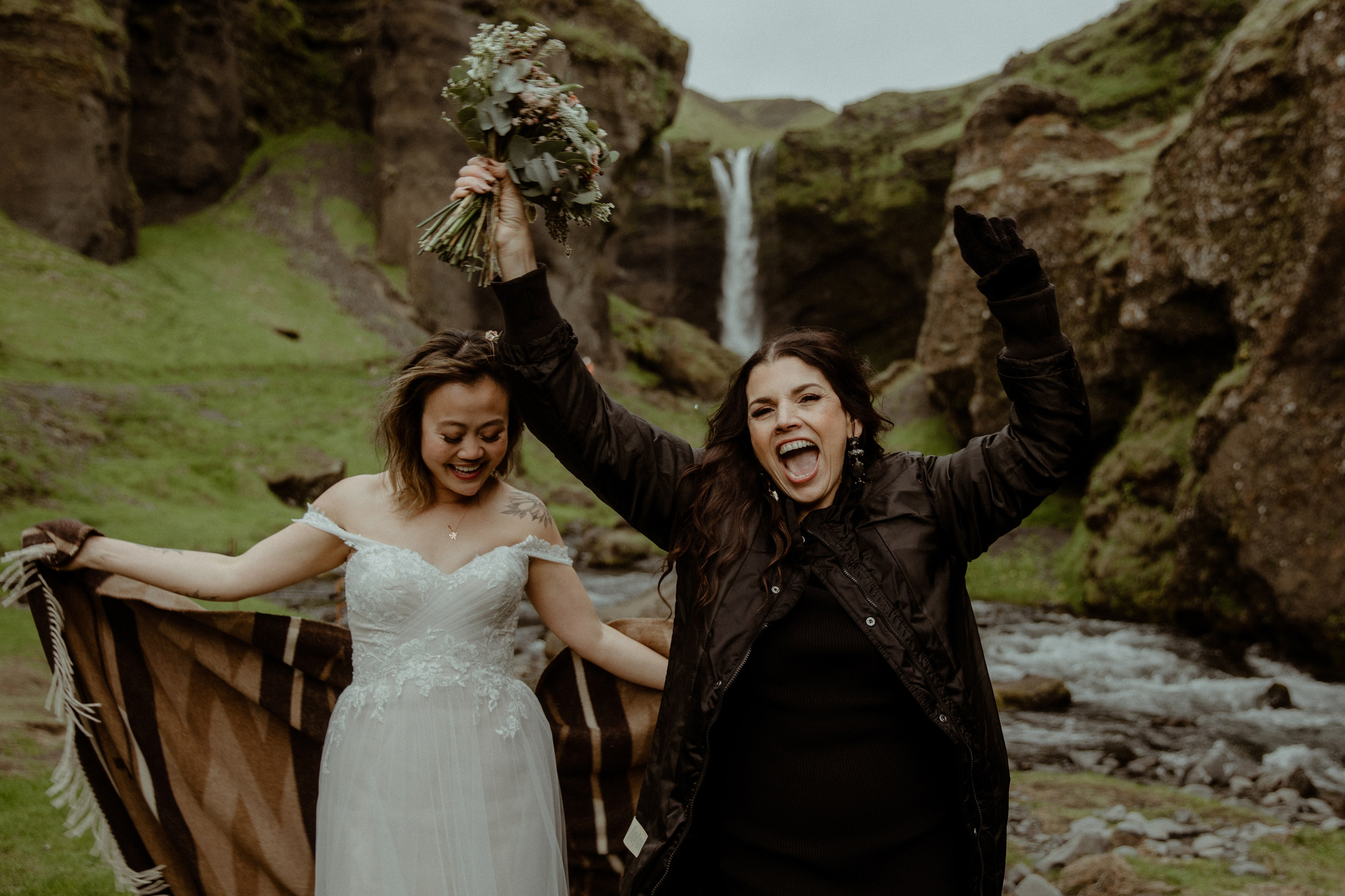 Elopement at Kvernufoss Waterfall. Iceland elopement photo and video | Nikolaichik Photo