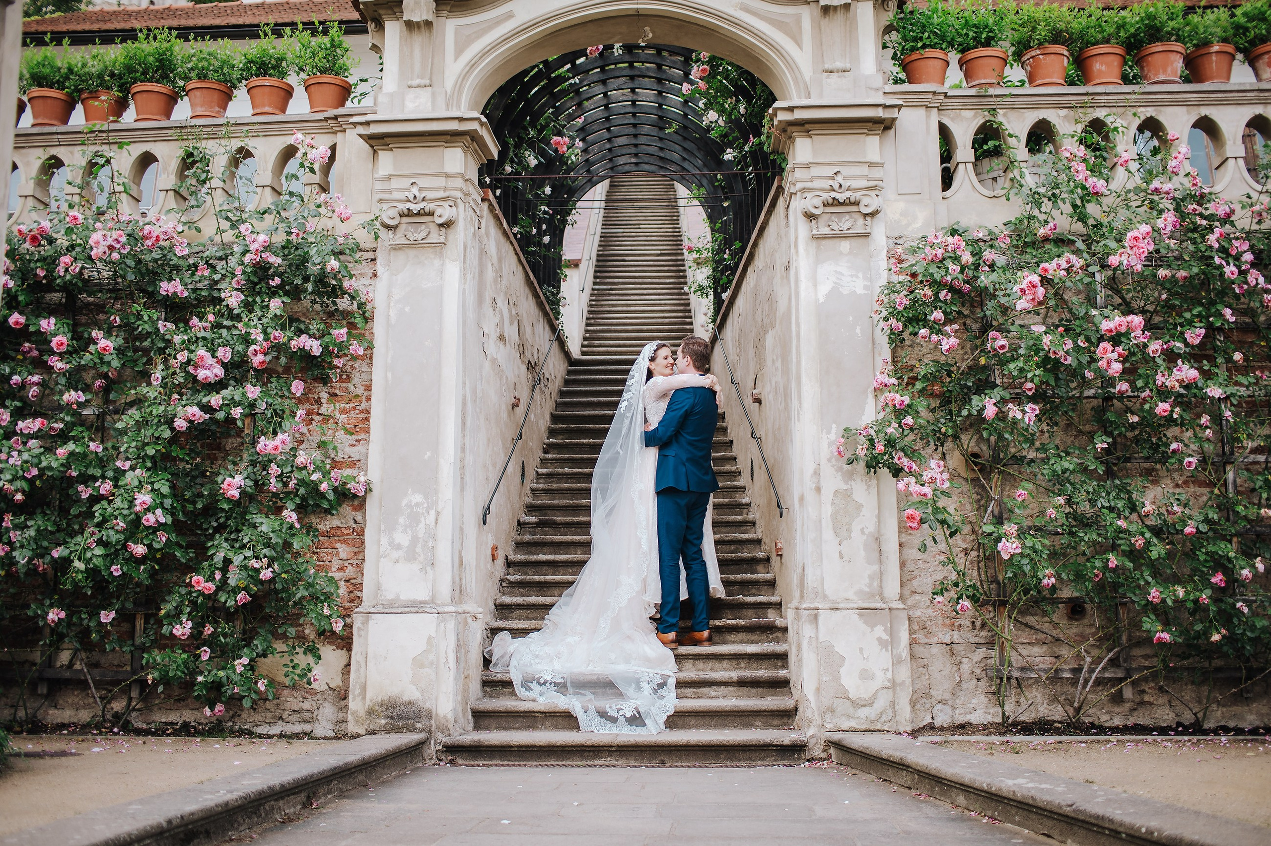 Unforgettable Newlywed portrait from the Ledebour Garden in Prague.