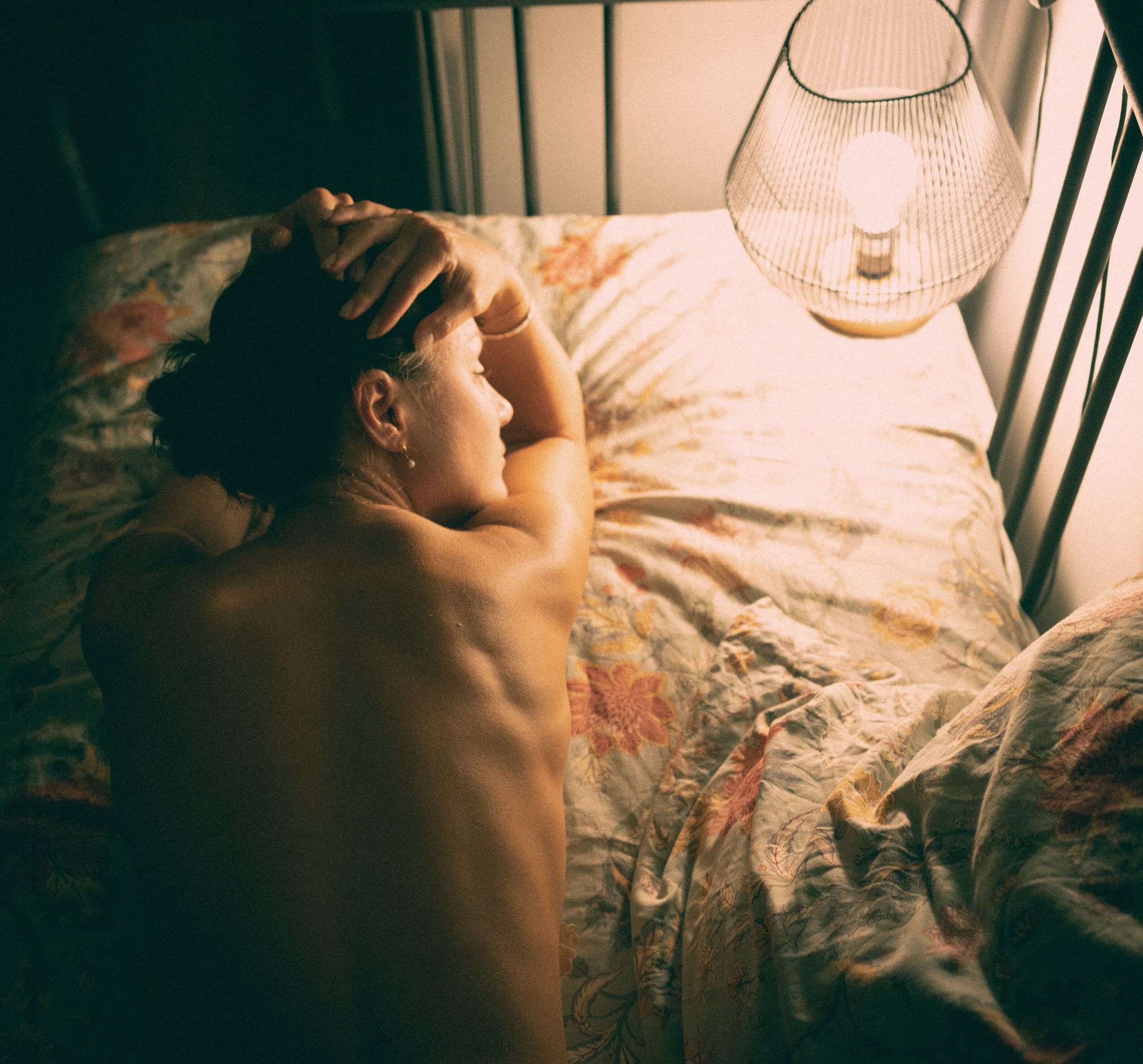 Nude photo in retro style mysterious setting France Provence city Avignon. Love stories, family and wedding photoshoots in France