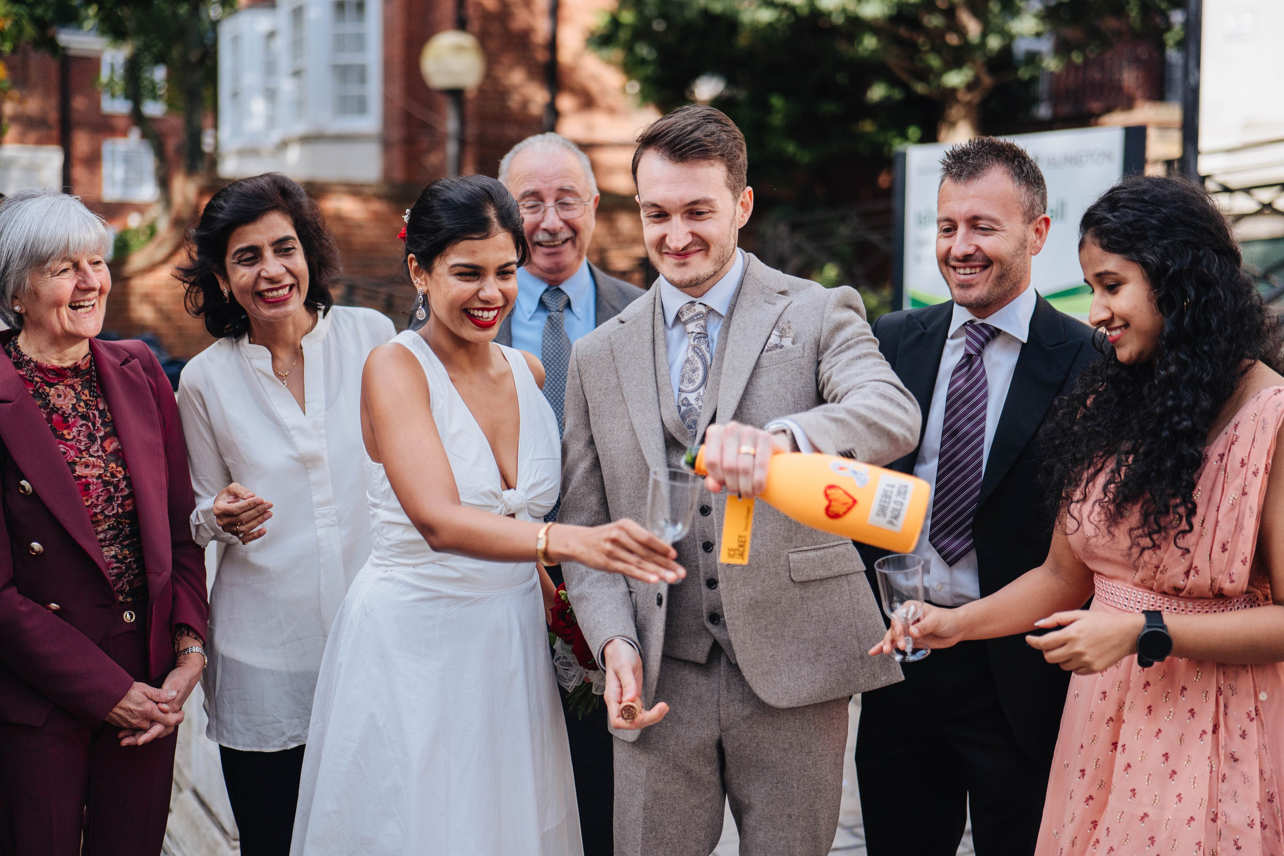 Wedding in Islington town hall, bride and her friends
