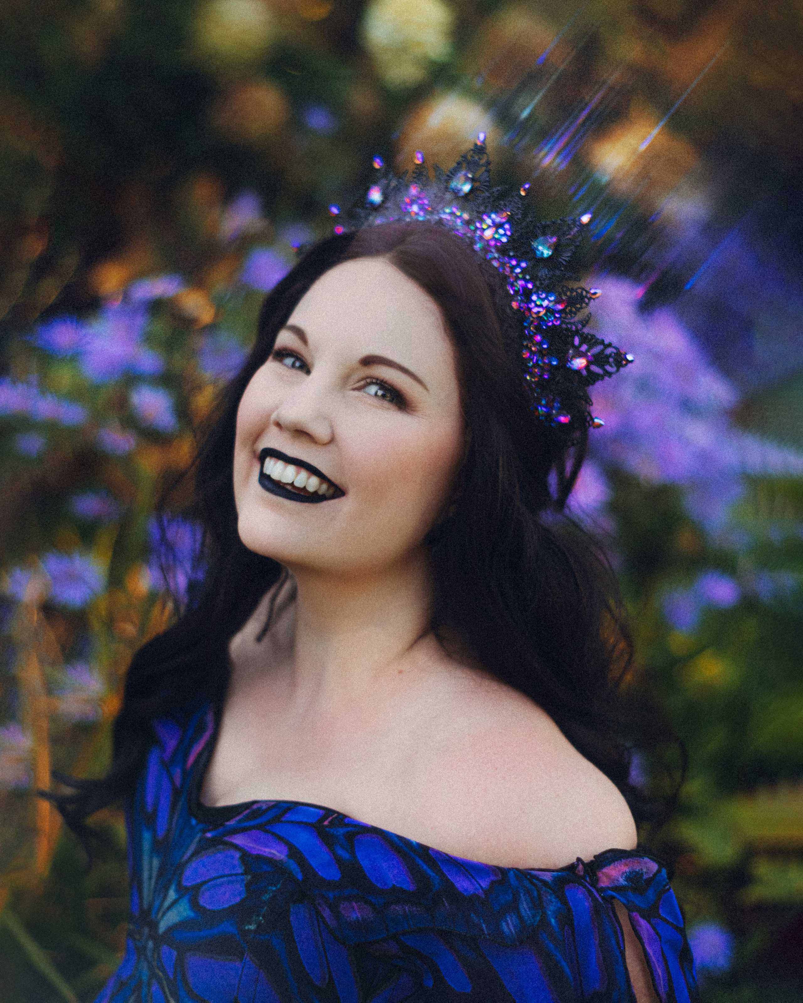 Butterfly purple fairy in a blooming garden. Moth & Moss Photography