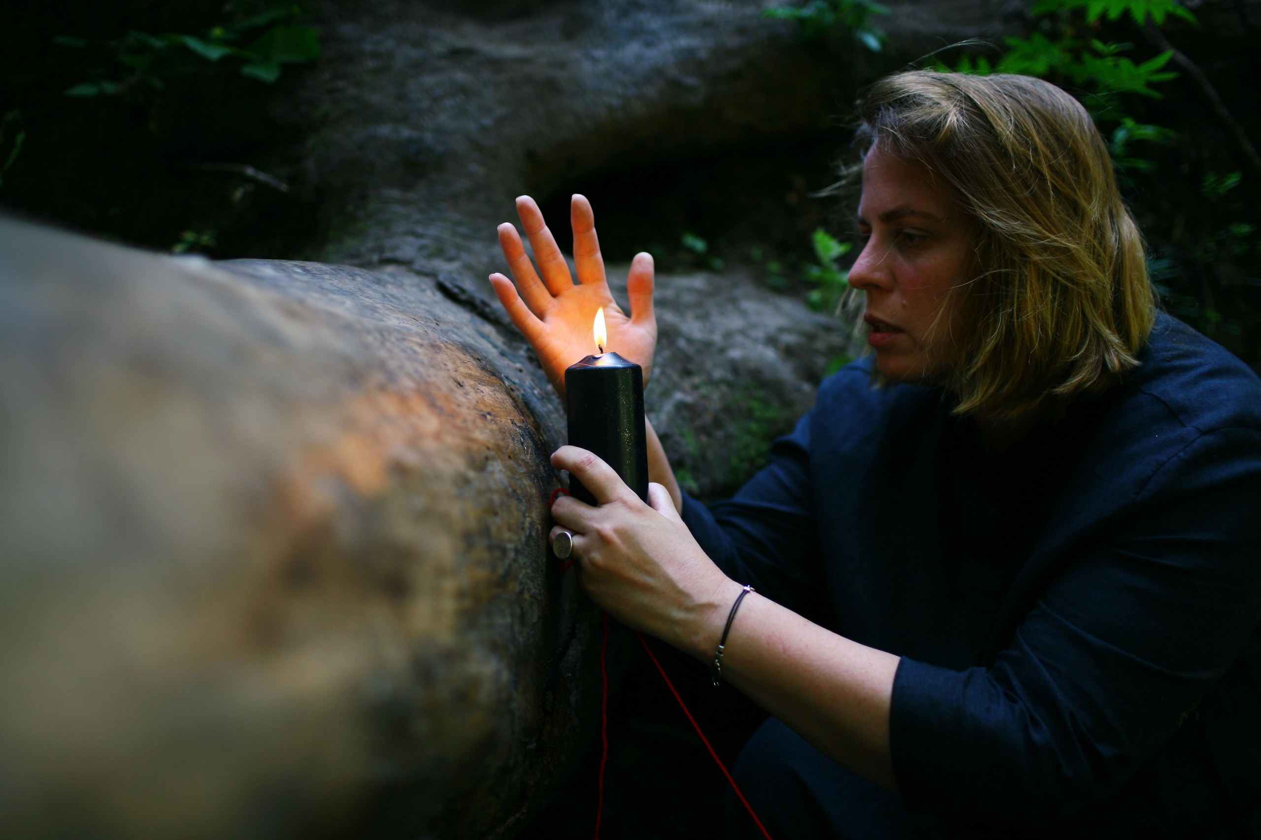 Anna, by herself. Woods and a little bit fire. Victoria Dini. Art photography in London / Folkestone, UK