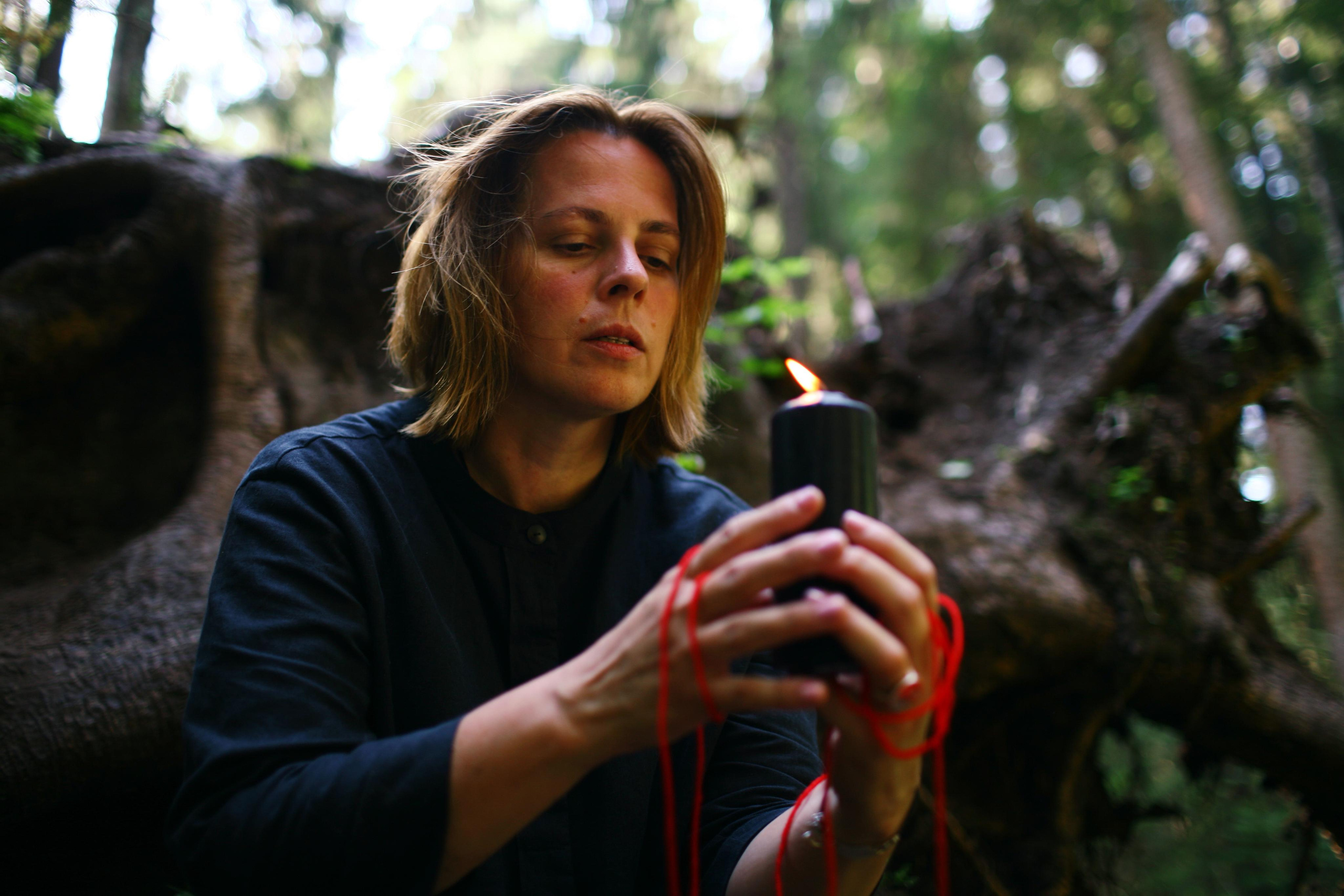 Anna, by herself. Woods and a little bit fire. Victoria Dini. Art photography in London / Folkestone, UK