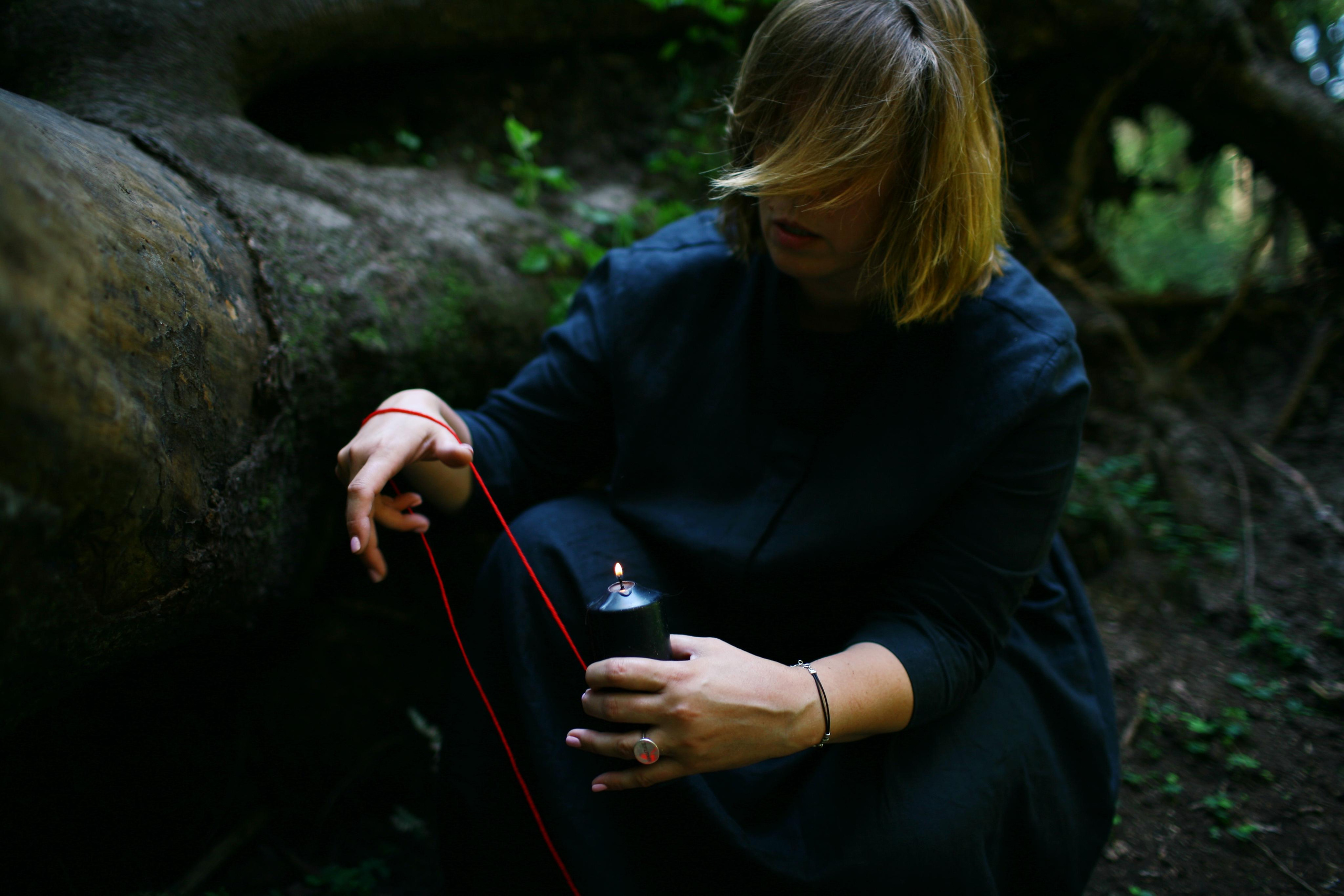 Anna, by herself. Woods and a little bit fire. Victoria Dini. Art photography in London / Folkestone, UK