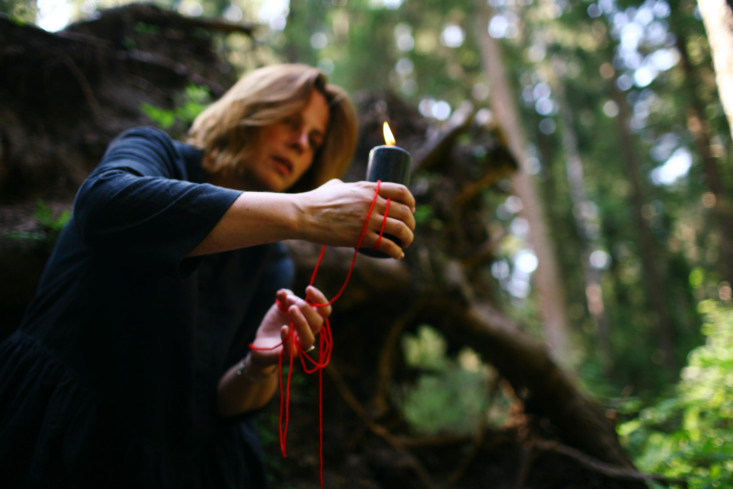 Anna, by herself. Woods and a little bit fire. Victoria Dini. Art photography in London / Folkestone, UK