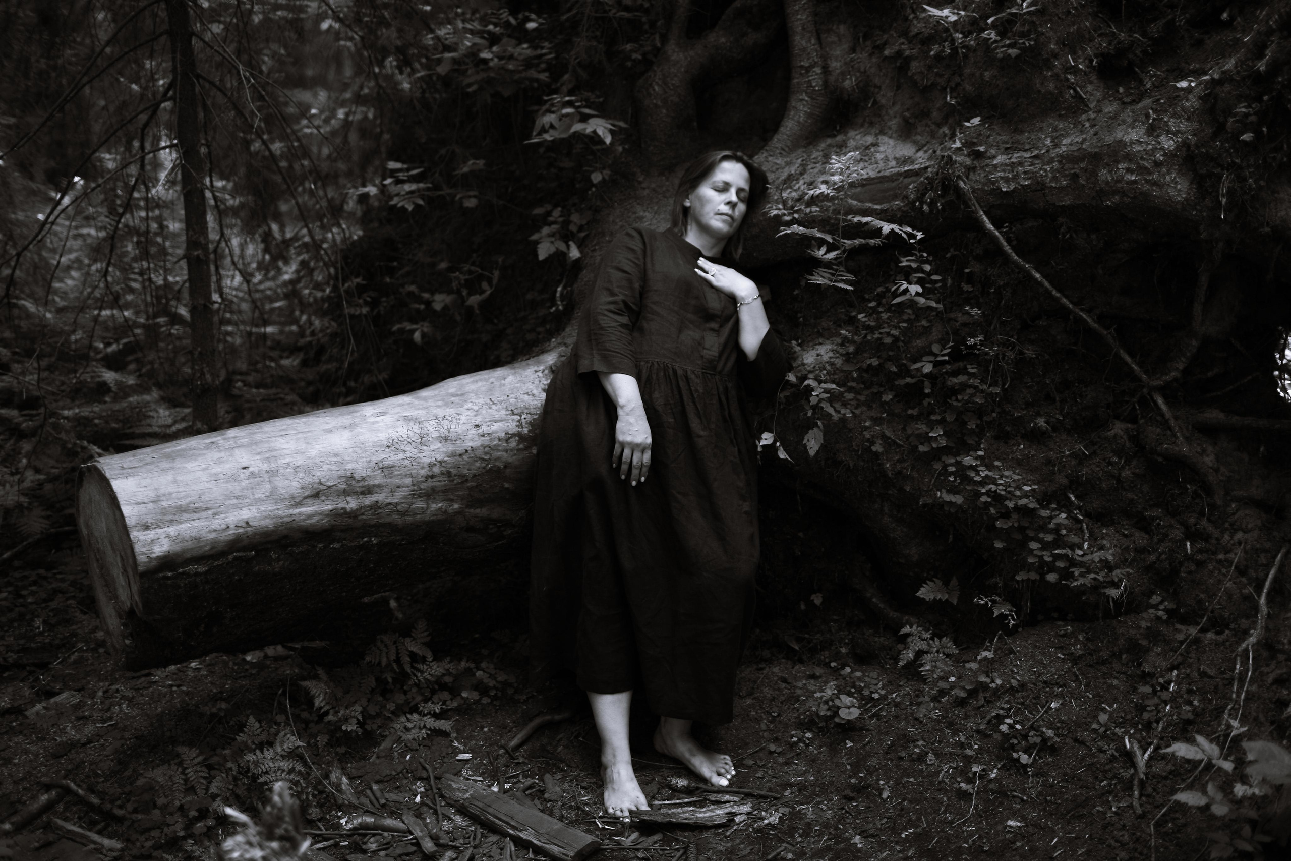 Anna, by herself. Woods and a little bit fire. Victoria Dini. Art photography in London / Folkestone, UK