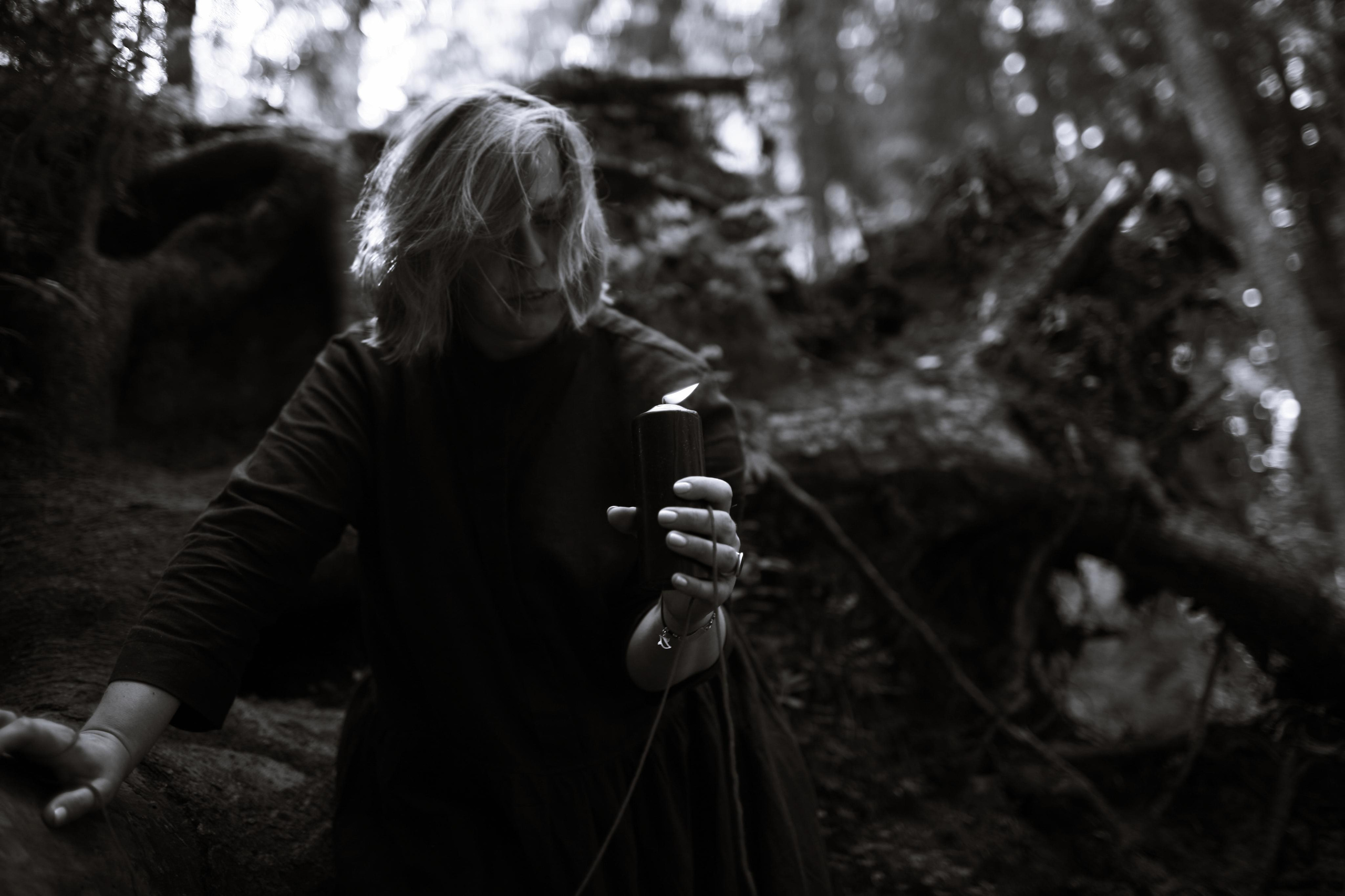 Anna, by herself. Woods and a little bit fire. Victoria Dini. Art photography in London / Folkestone, UK