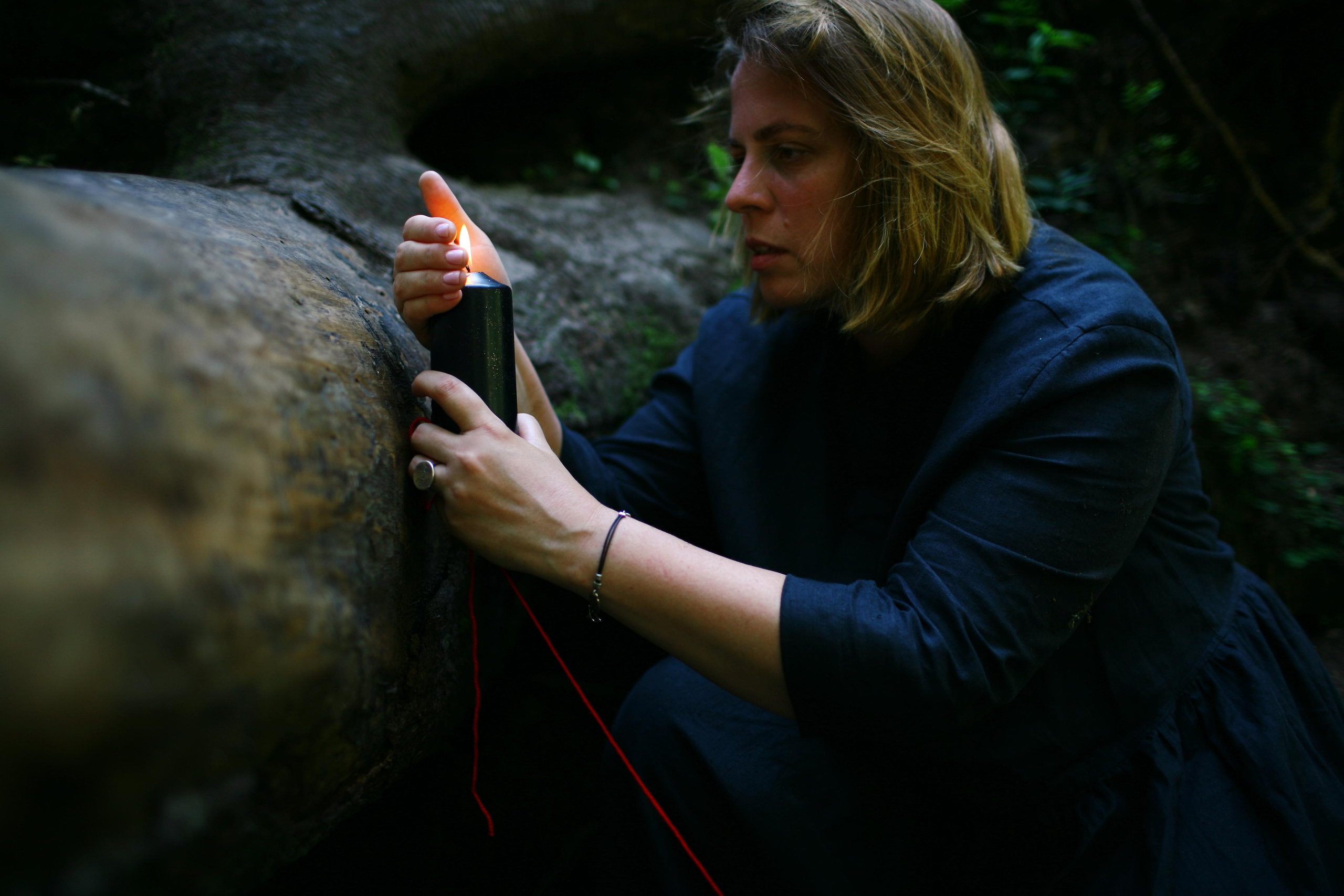 Anna, by herself. Woods and a little bit fire. Victoria Dini. Art photography in London / Folkestone, UK