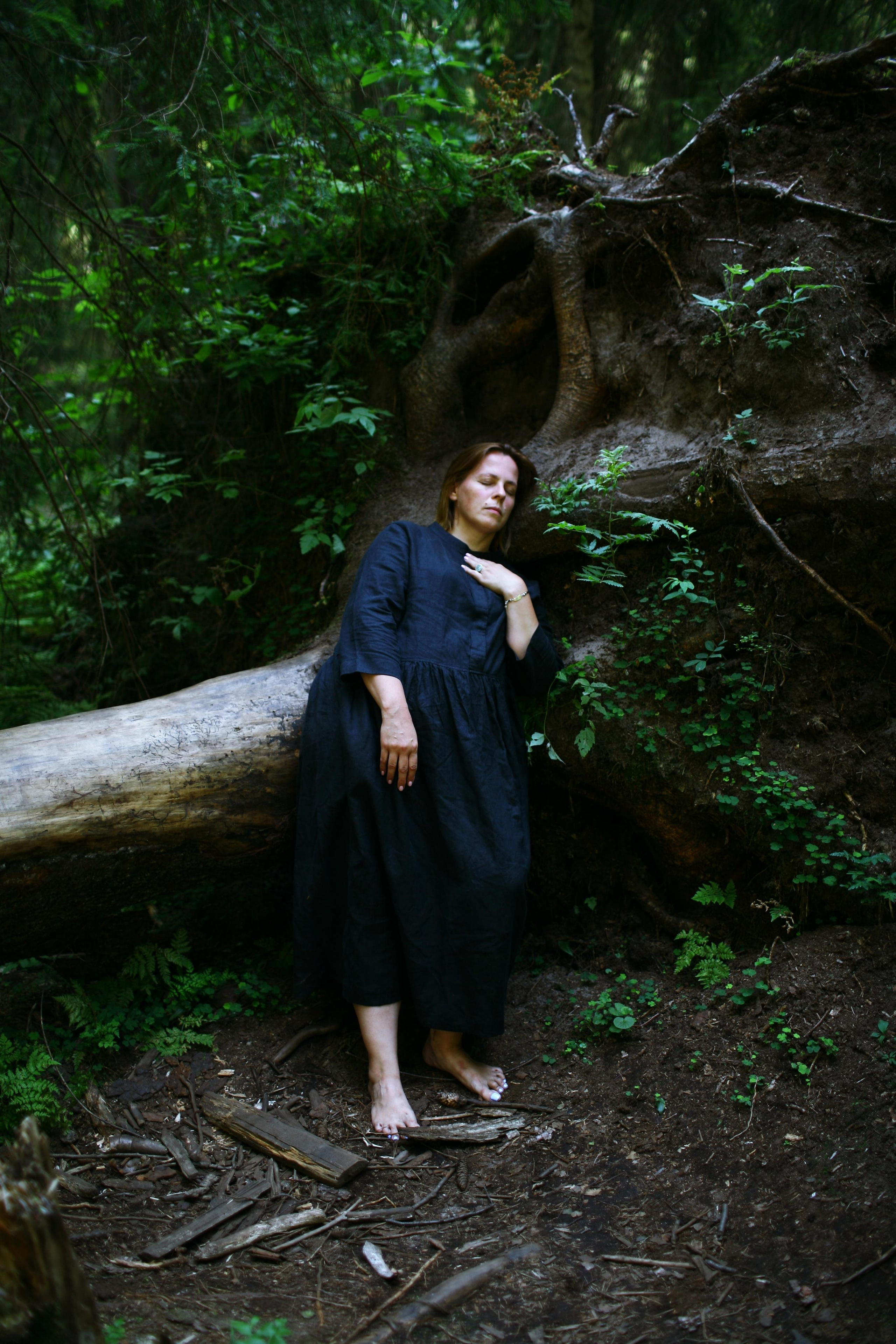 Anna, by herself. Woods and a little bit fire. Victoria Dini. Art photography in London / Folkestone, UK