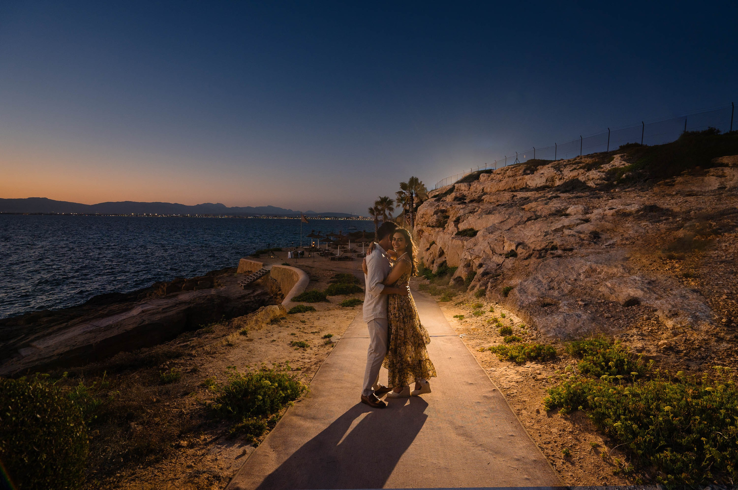 Dusk Wedding Proposal in Cap Rocat with UK clients. Mallorca Wedding, Corporate & Social Photographer