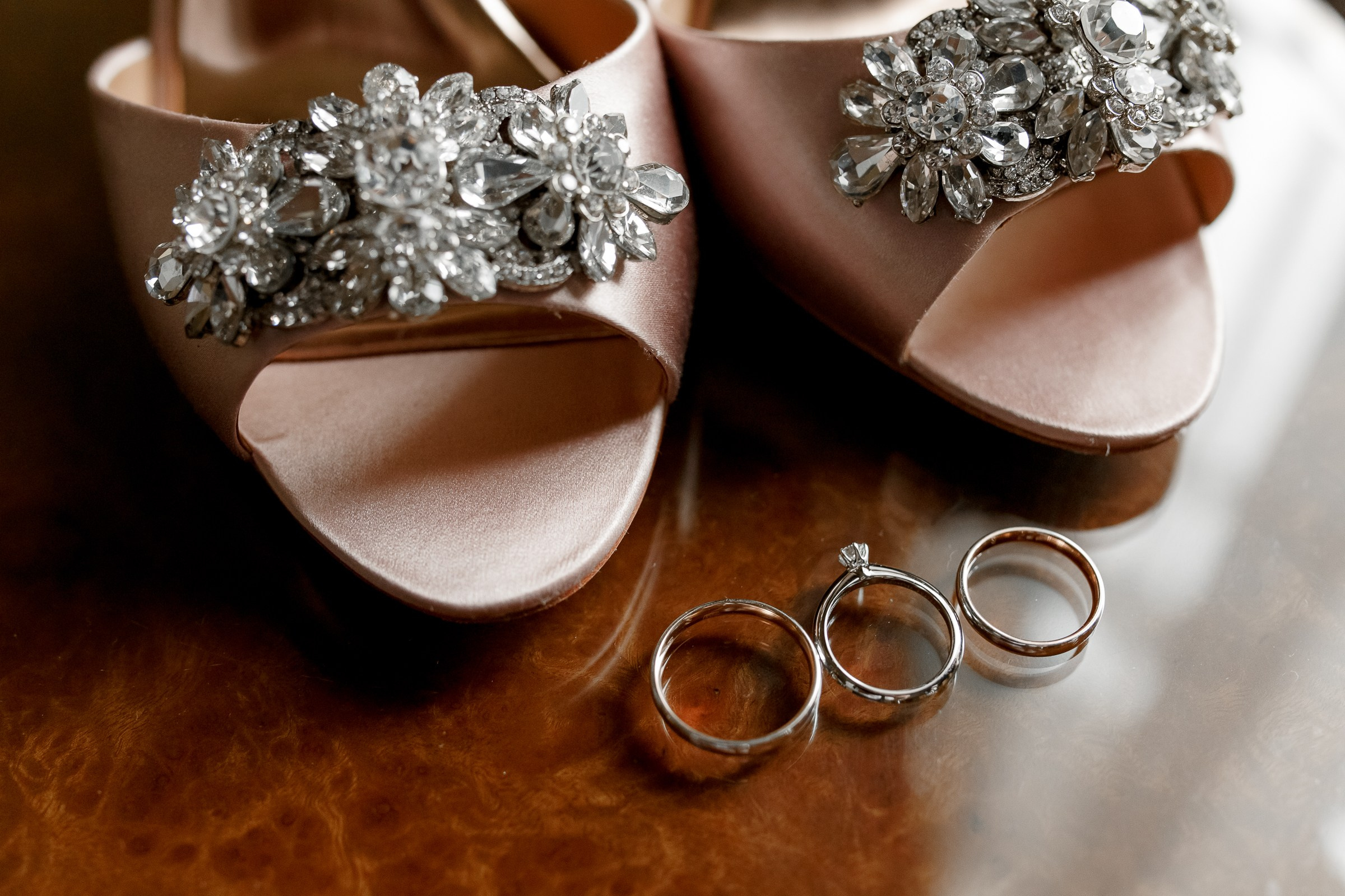 Bride’s shoes close-up, by Cornwall wedding photographer.
