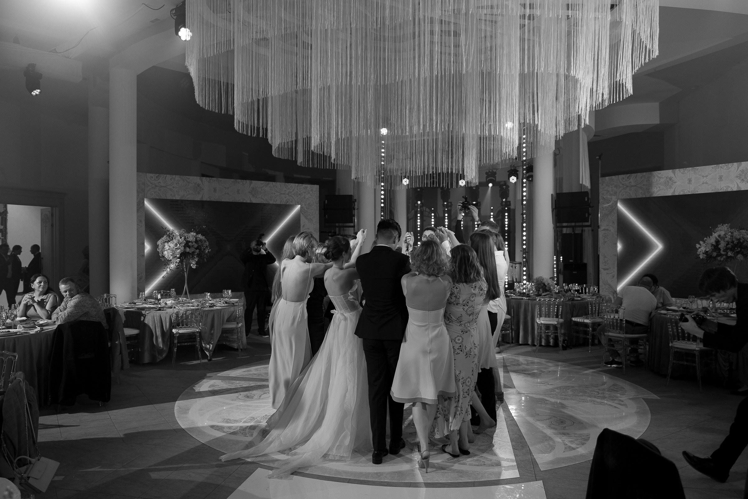 Nighttime dance floor, by Cornwall wedding photographer.