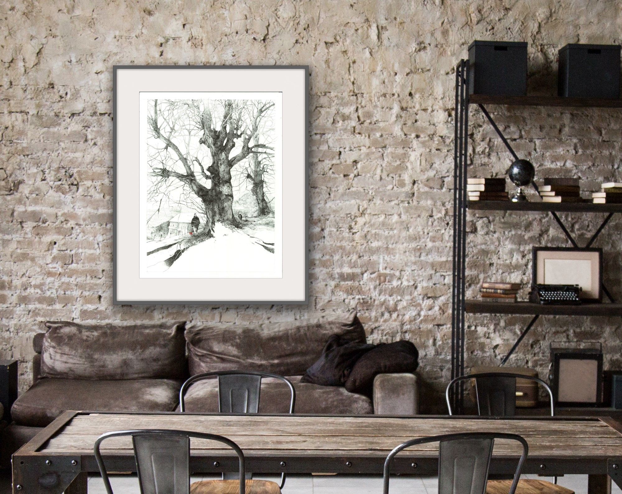 A collection of exquisite graphic drawings for sale, beautifully rendered in Chinese ink and pen on thick cotton watercolor paper. Each piece showcases detailed depictions of ancient trees, capturing their majestic and timeless beauty. Ideal for interior decoration, these artworks are perfect for adding a touch of elegance and serenity to any space.