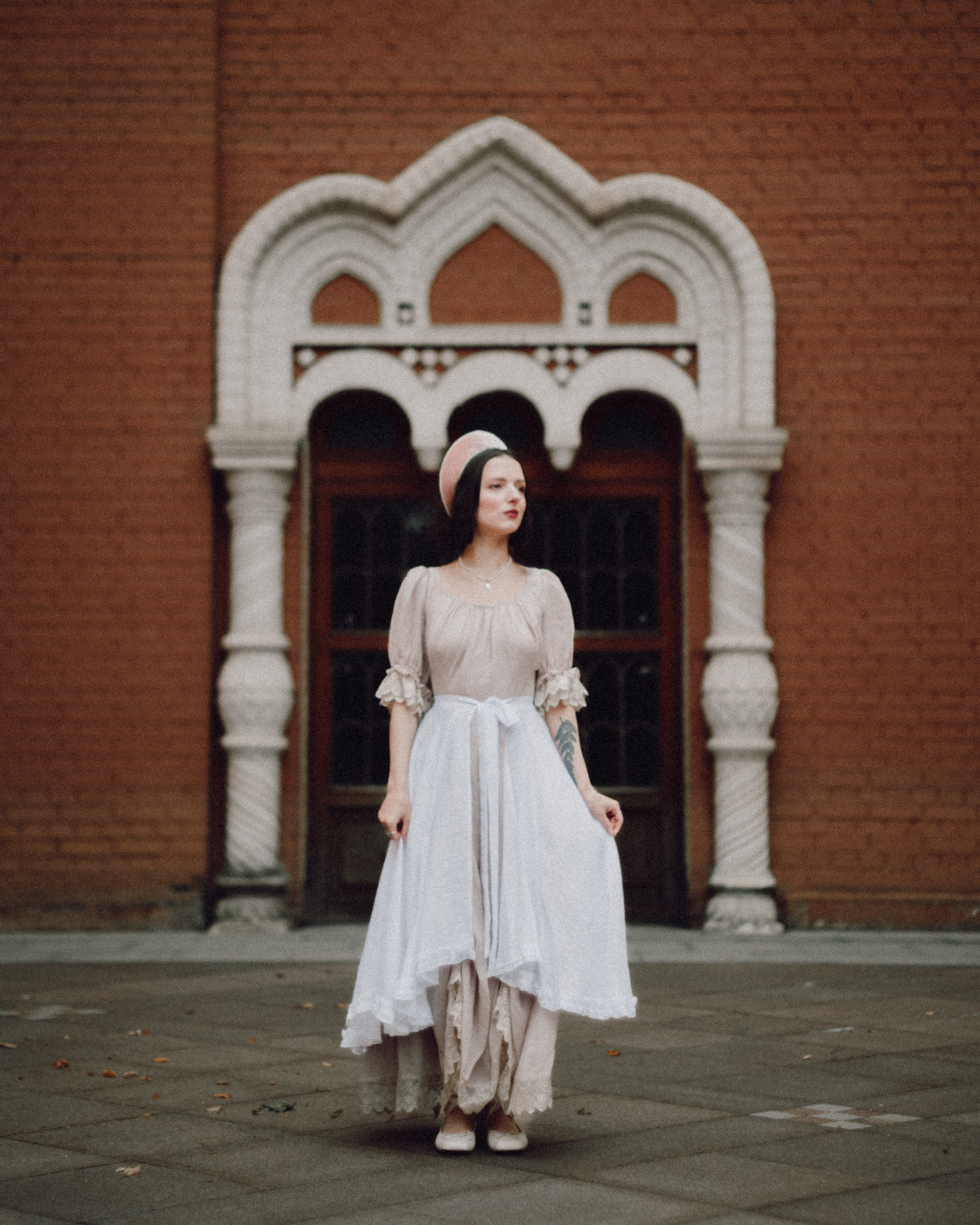 Slavic folklore shoot in traditional headwear and white dress. Moth & Moss Photography