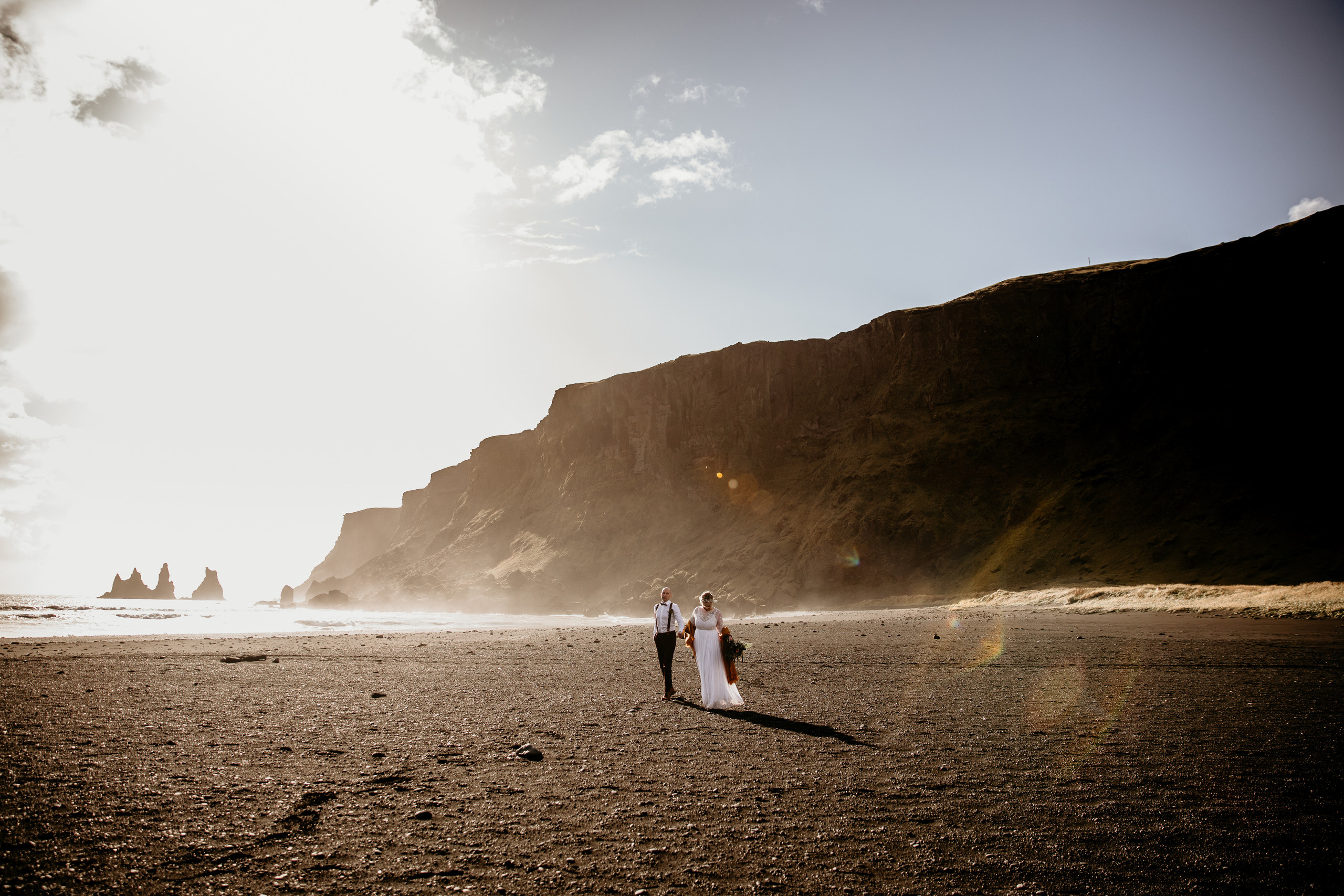 elopement at black sand beach Iceland