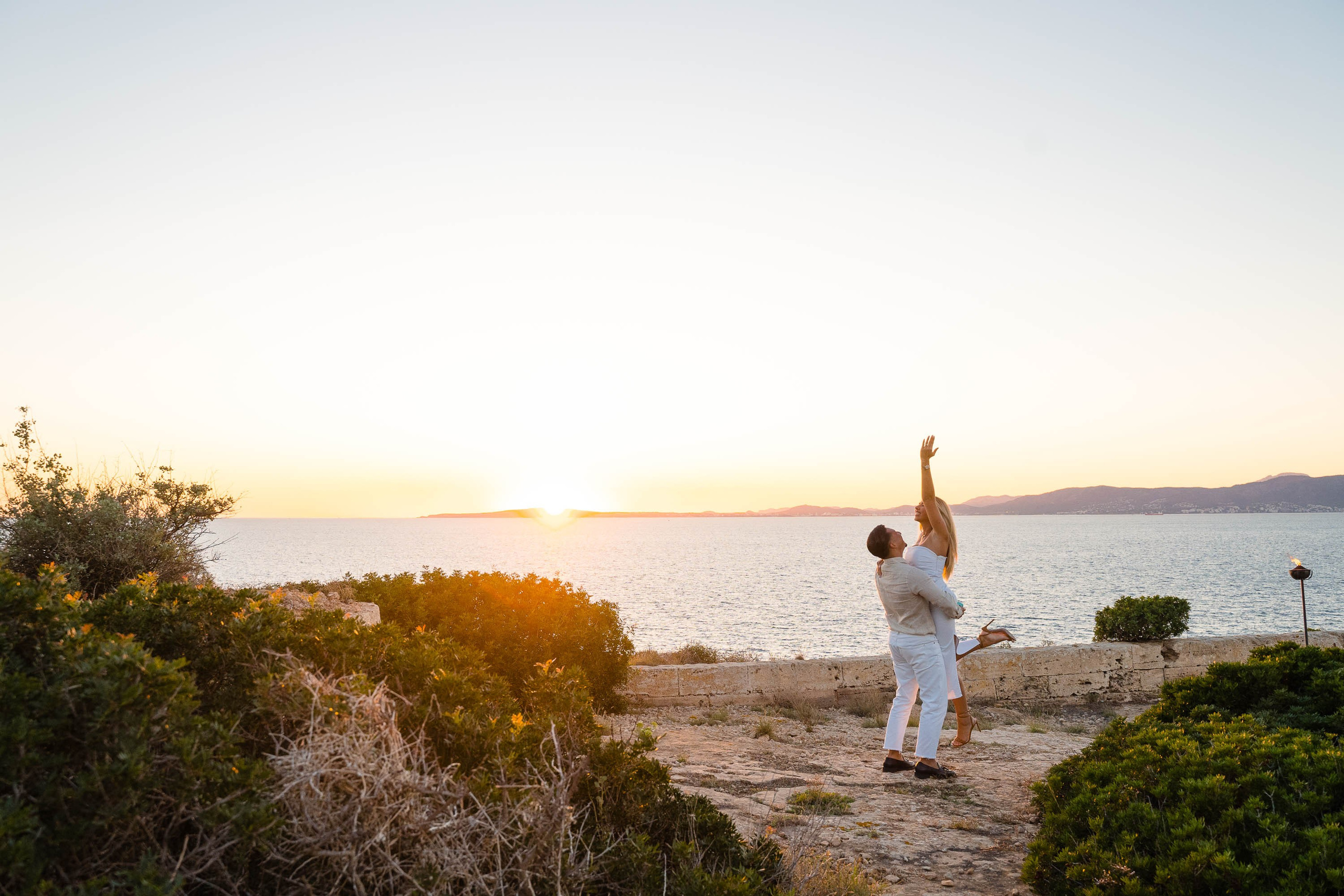 She said yes, at Cap Rocat sunset Wedding Destination in Mallorca