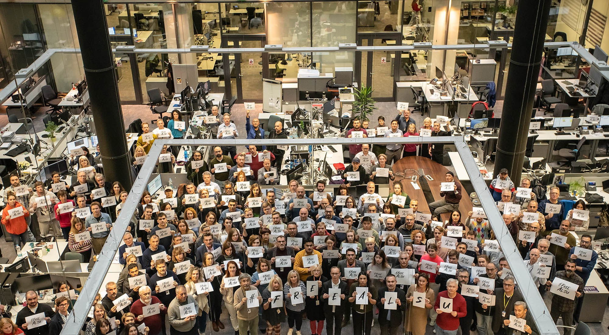 RFE/RL journalists in Prague protest the detention of their colleague, Alsu Kurmasheva, a member of the Tatar-Bashkir Service who was convicted of “spreading false information” about Russia’s military on July 19, 2024, and sentenced to six and a half years in prison.  After more than nine months in prison, Kurmasheva was released as part of a prisoner exchange between the United States and Russia on August 1, 2024.