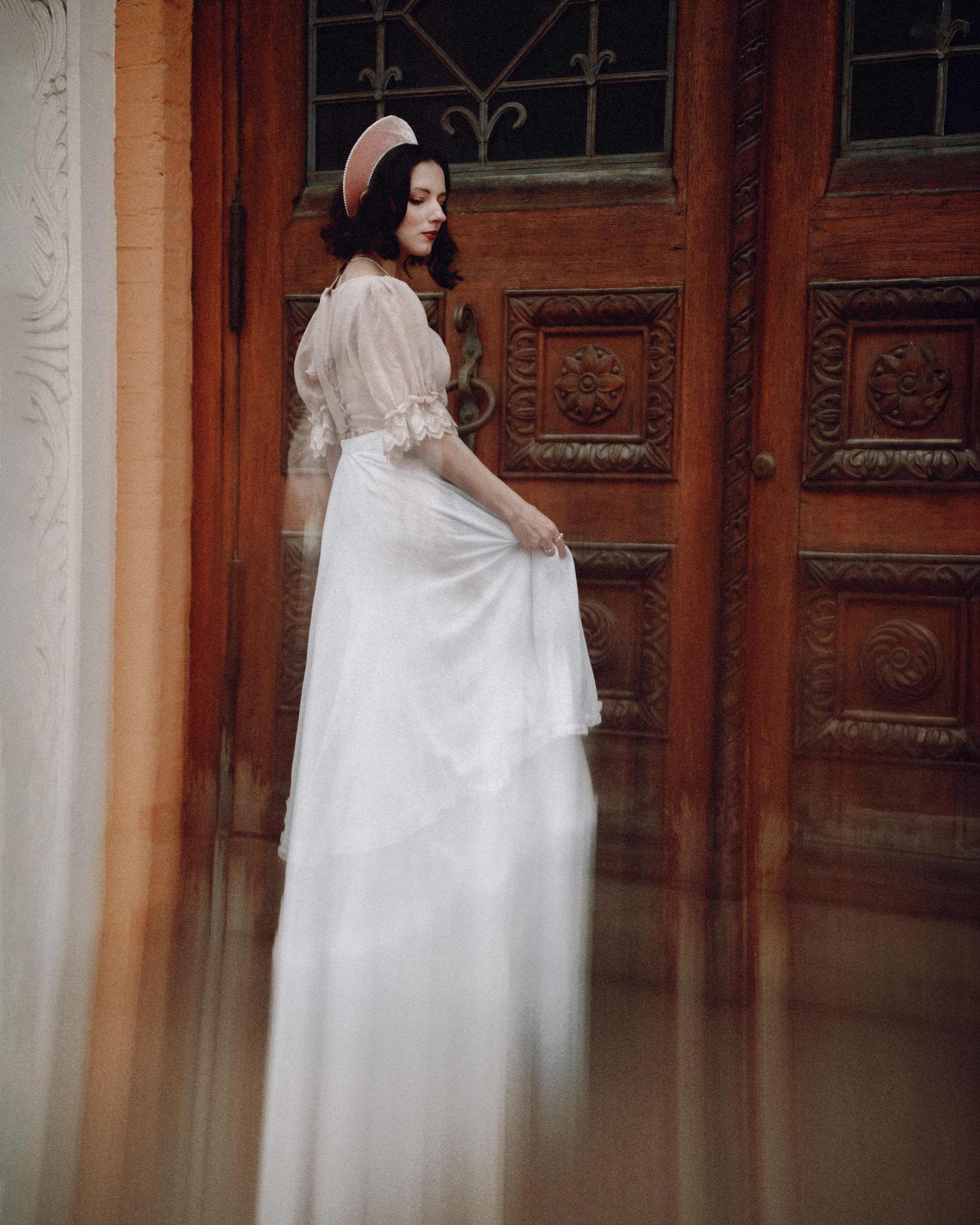 Slavic folklore shoot in traditional headwear and white dress. Moth & Moss Photography