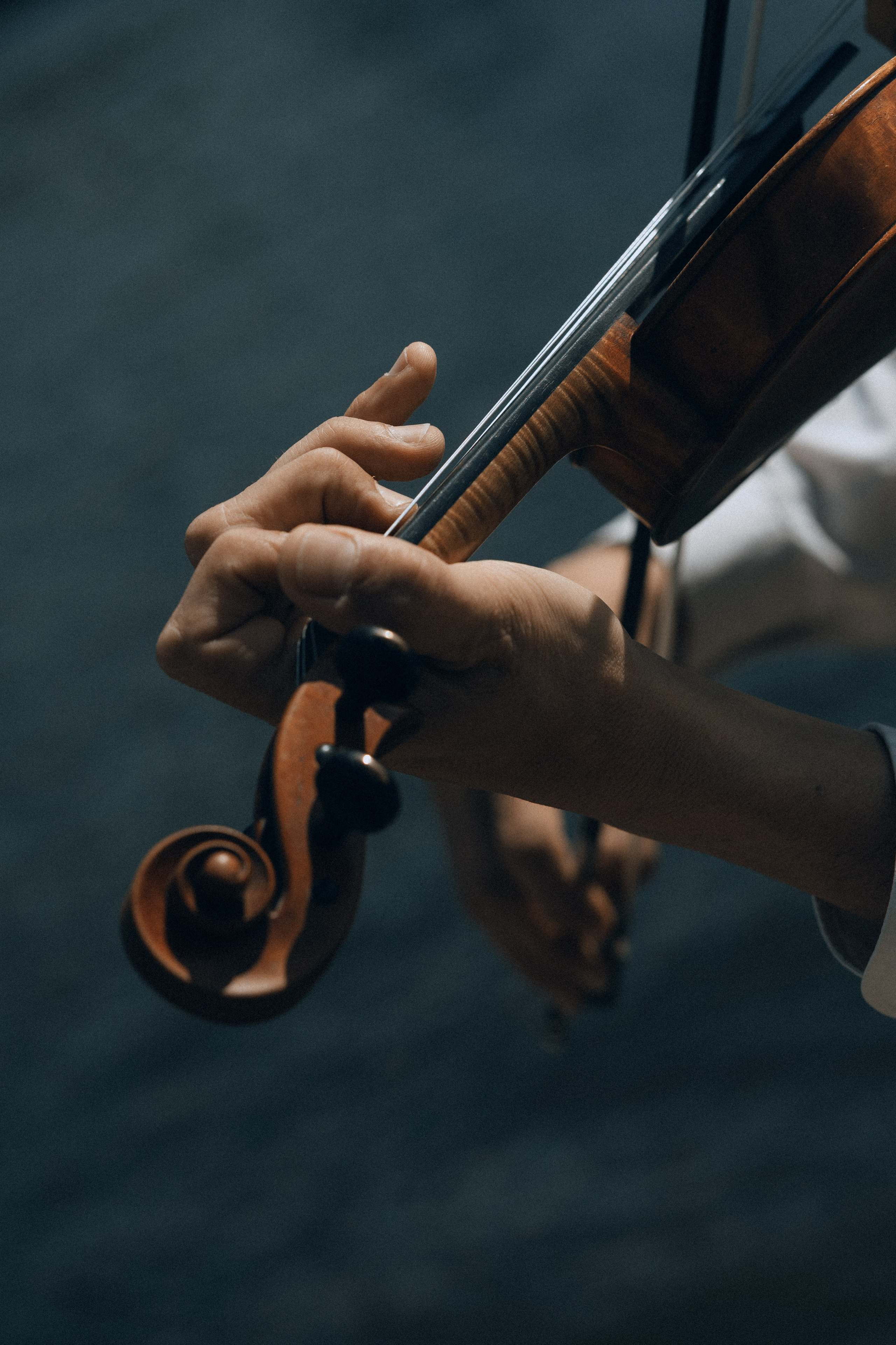 Detailaufnahme einer Geige im Gegenlicht