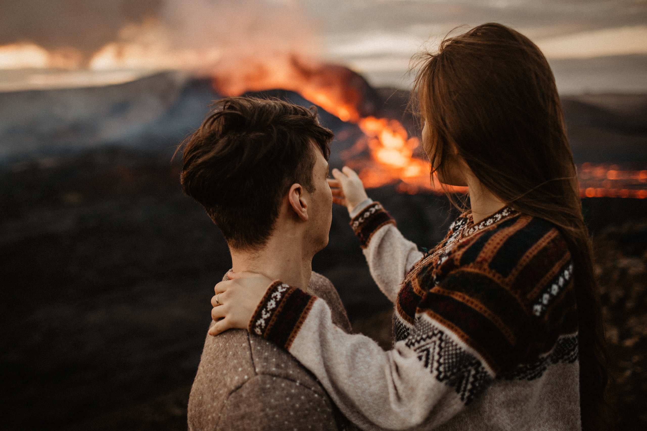 Couple photoshoot in front of volcano eruption in Iceland. Iceland elopement photo and video | Nikolaichik Photo