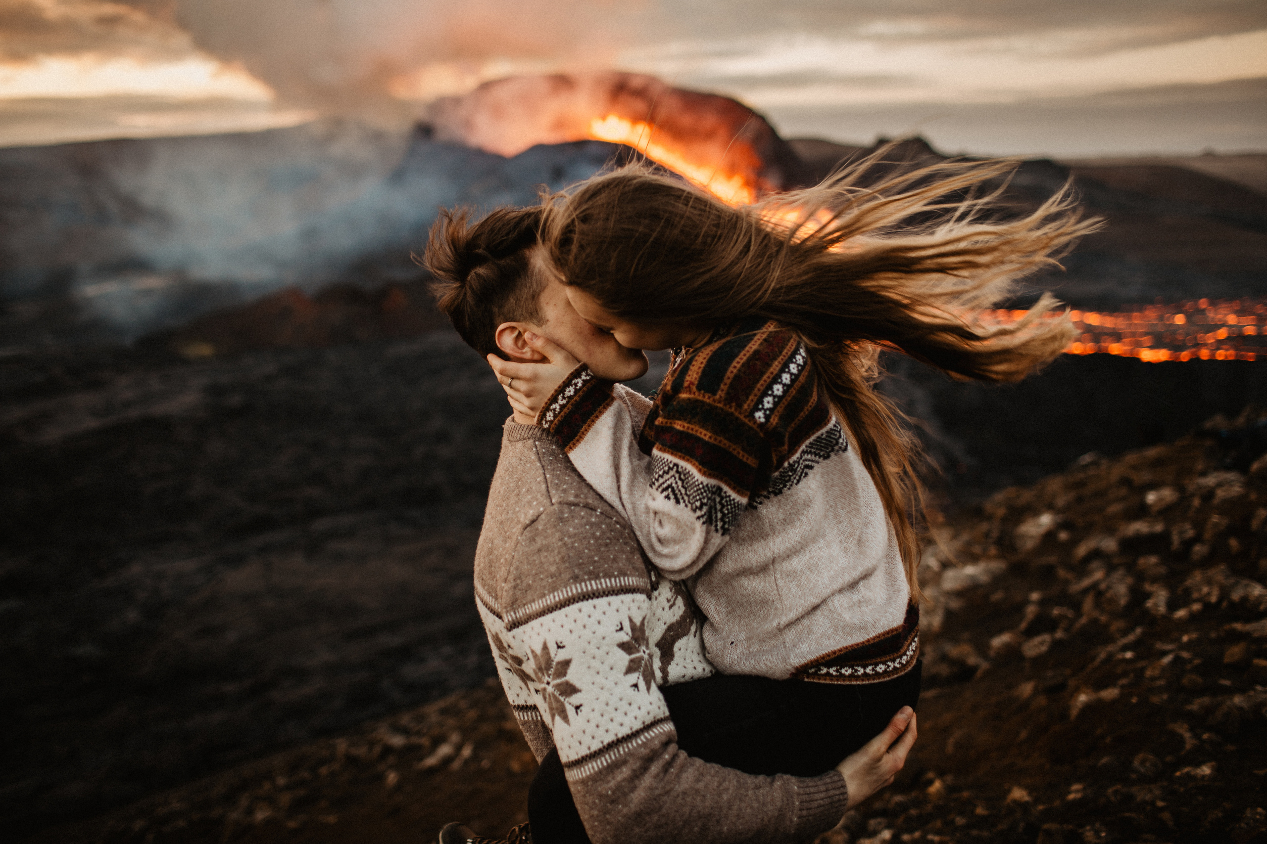 Couple photoshoot in front of volcano eruption in Iceland. Iceland elopement photo and video | Nikolaichik Photo