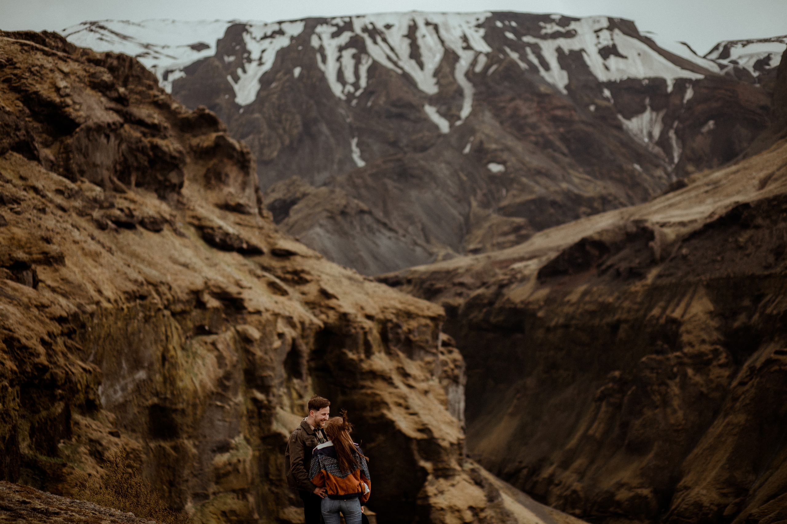 Hiking photoshoot in highlands of Iceland. Iceland elopement photographer & videographer