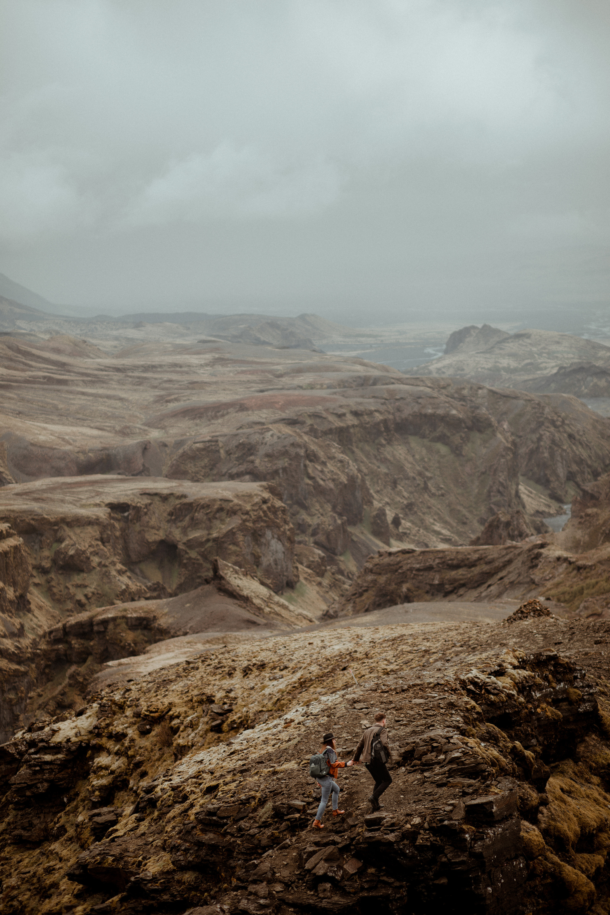 Hiking photoshoot in highlands of Iceland. Iceland elopement photographer & videographer