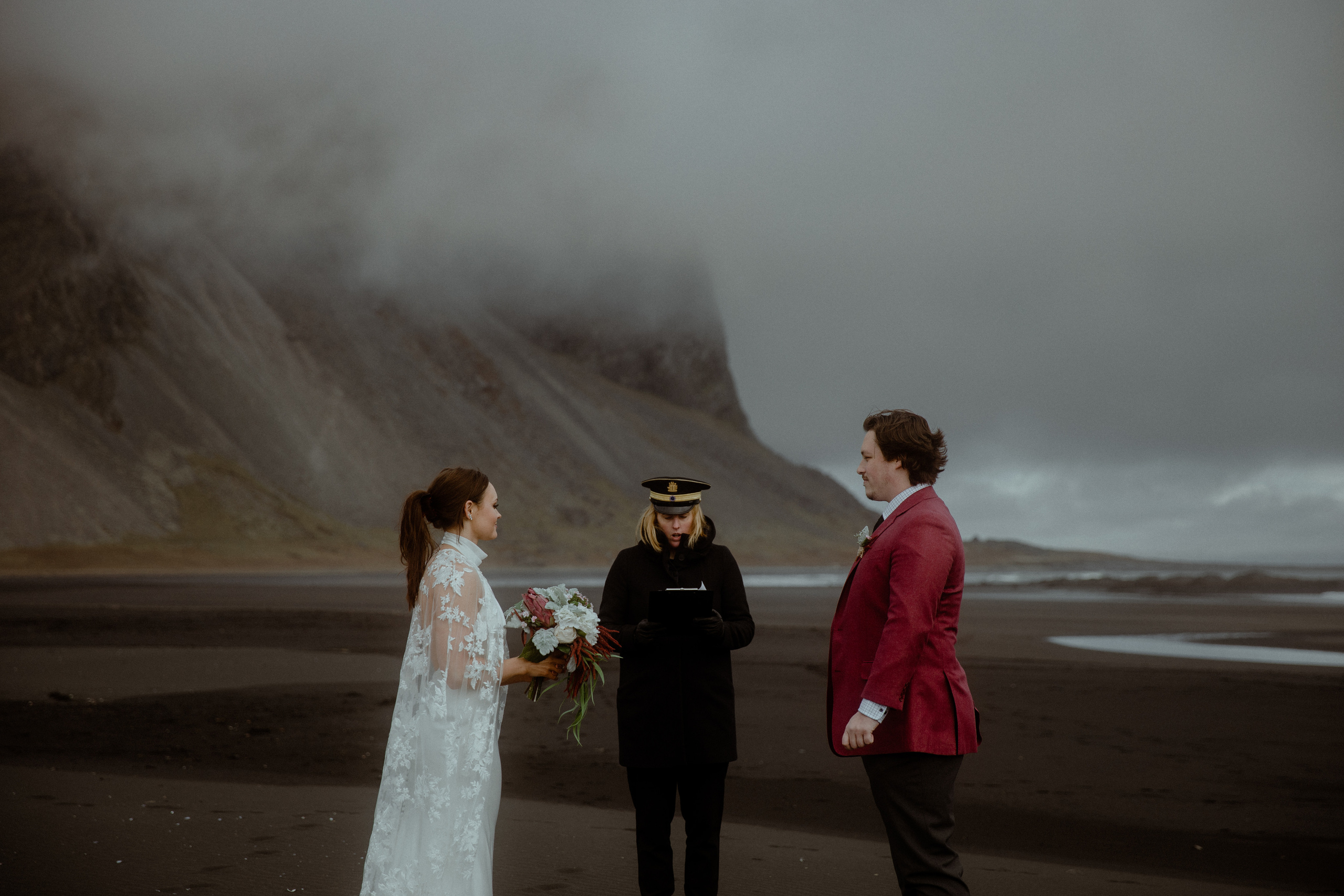 ceremony at black sand beach in Iceland
