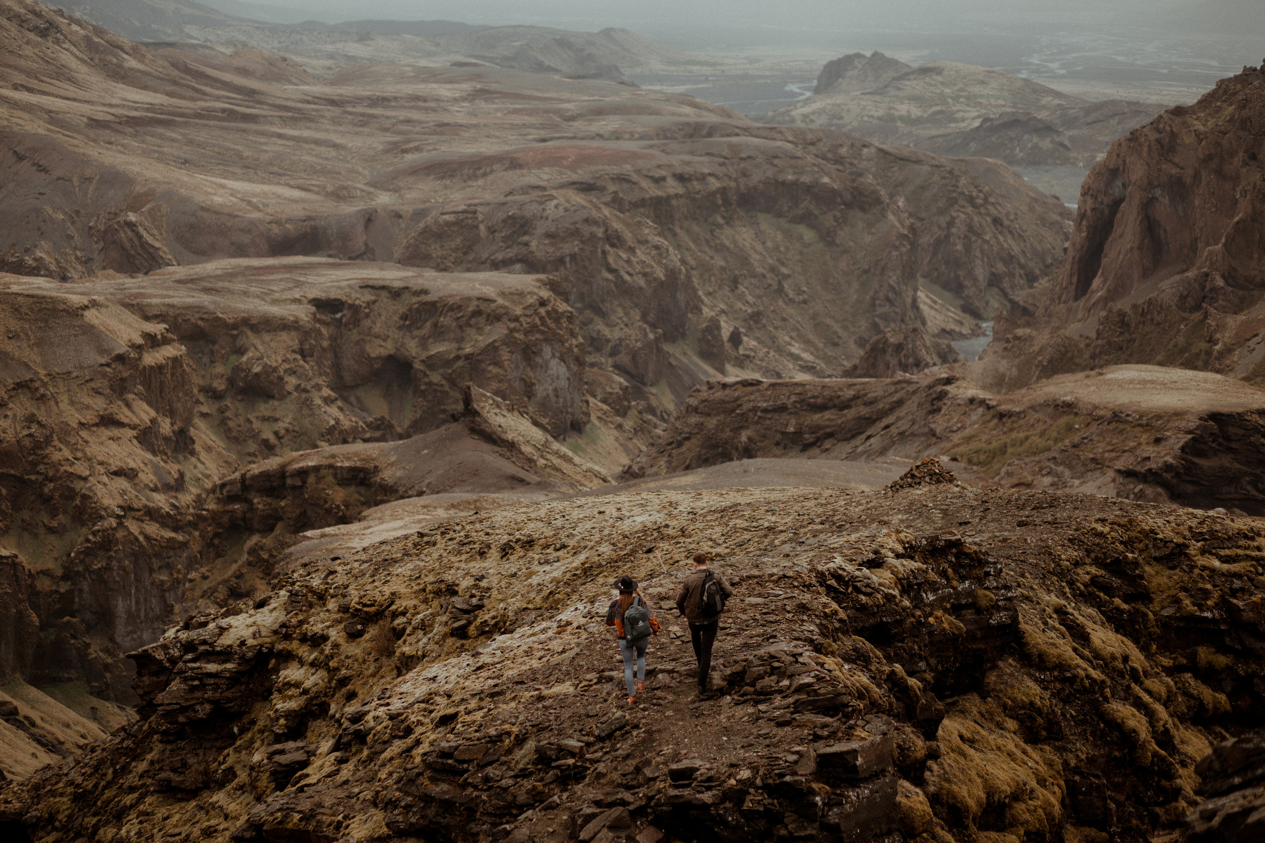Hiking photoshoot in highlands of Iceland. Iceland elopement photographer & videographer
