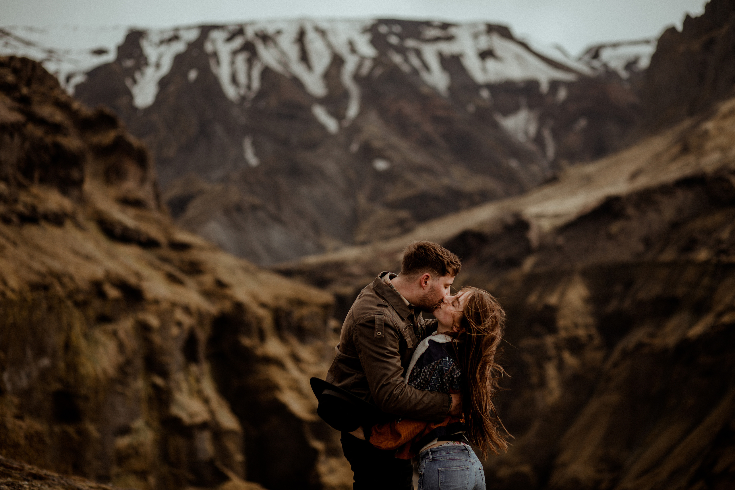 Hiking photoshoot in highlands of Iceland. Iceland elopement photographer & videographer