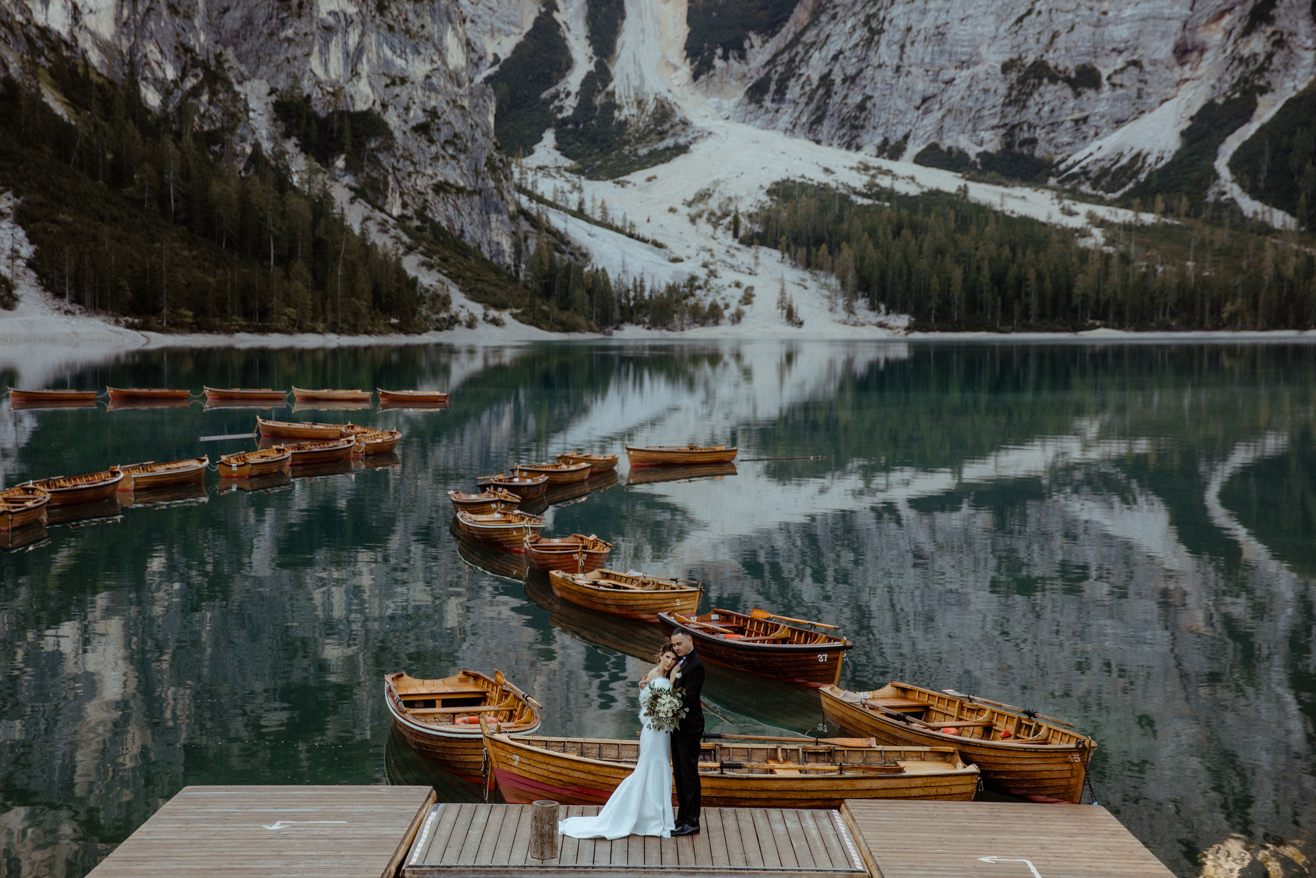 elopement at Lago di Braies in Italy
