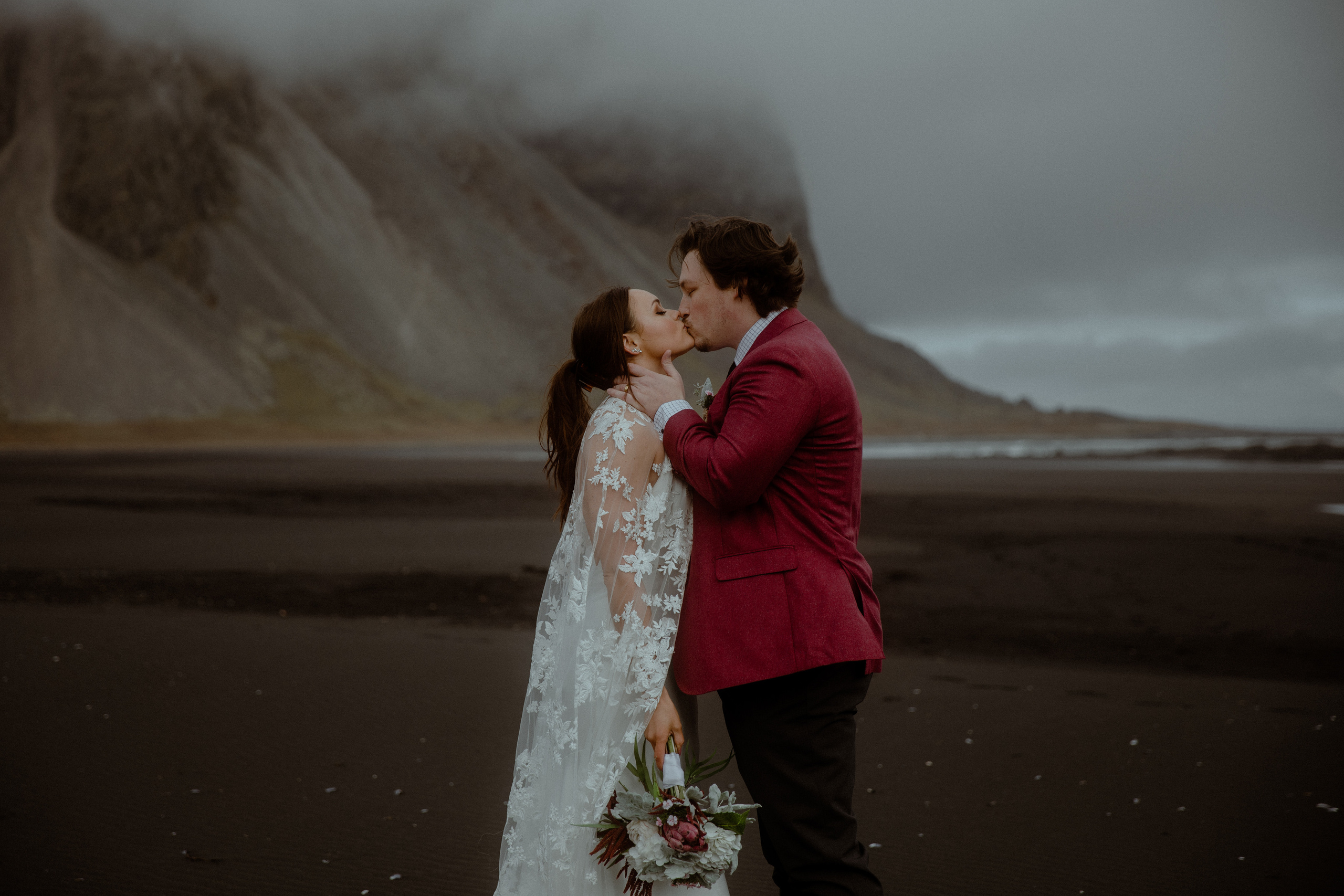 elopement at black sand beach in Iceland