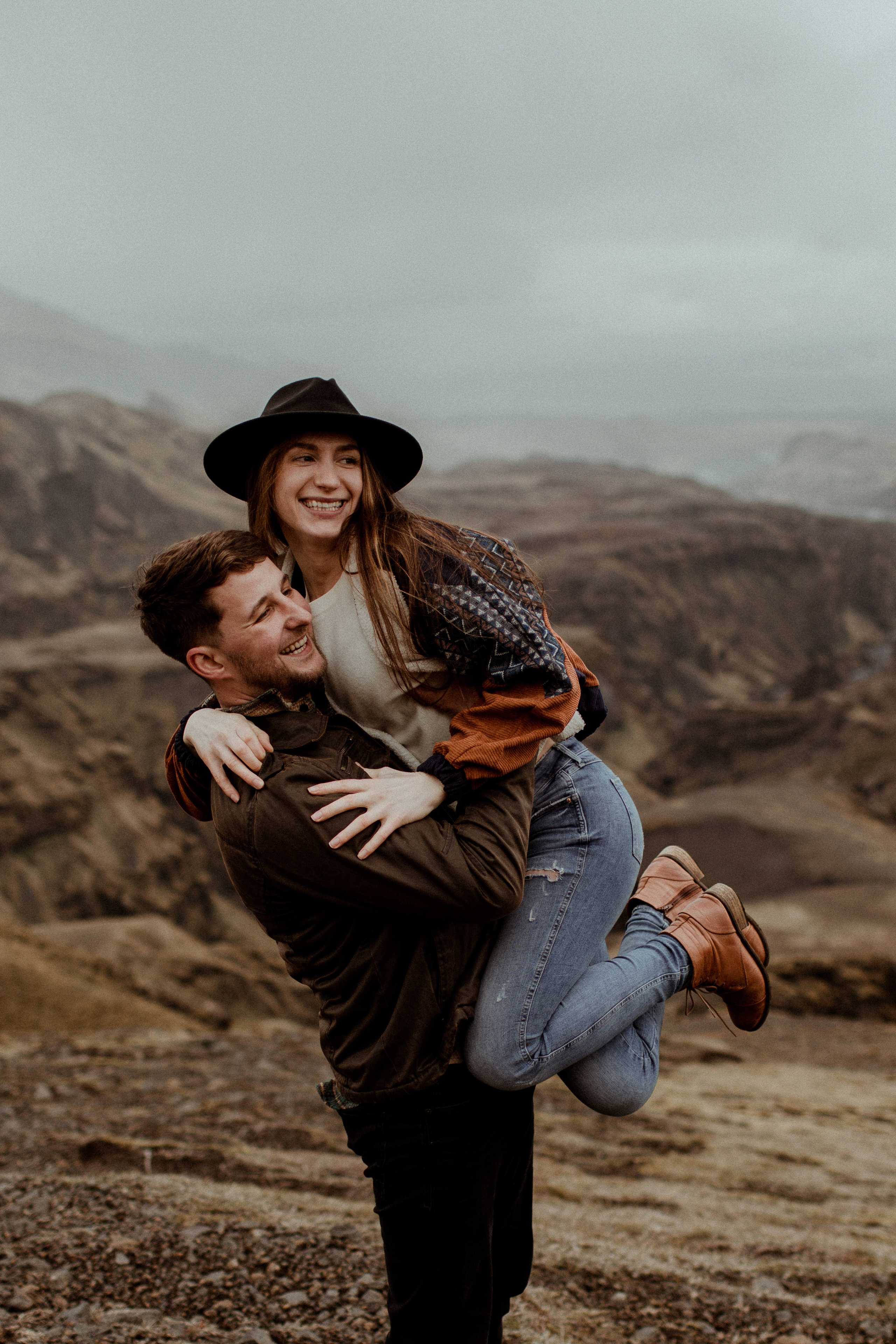 Hiking photoshoot in highlands of Iceland. Iceland elopement photographer & videographer