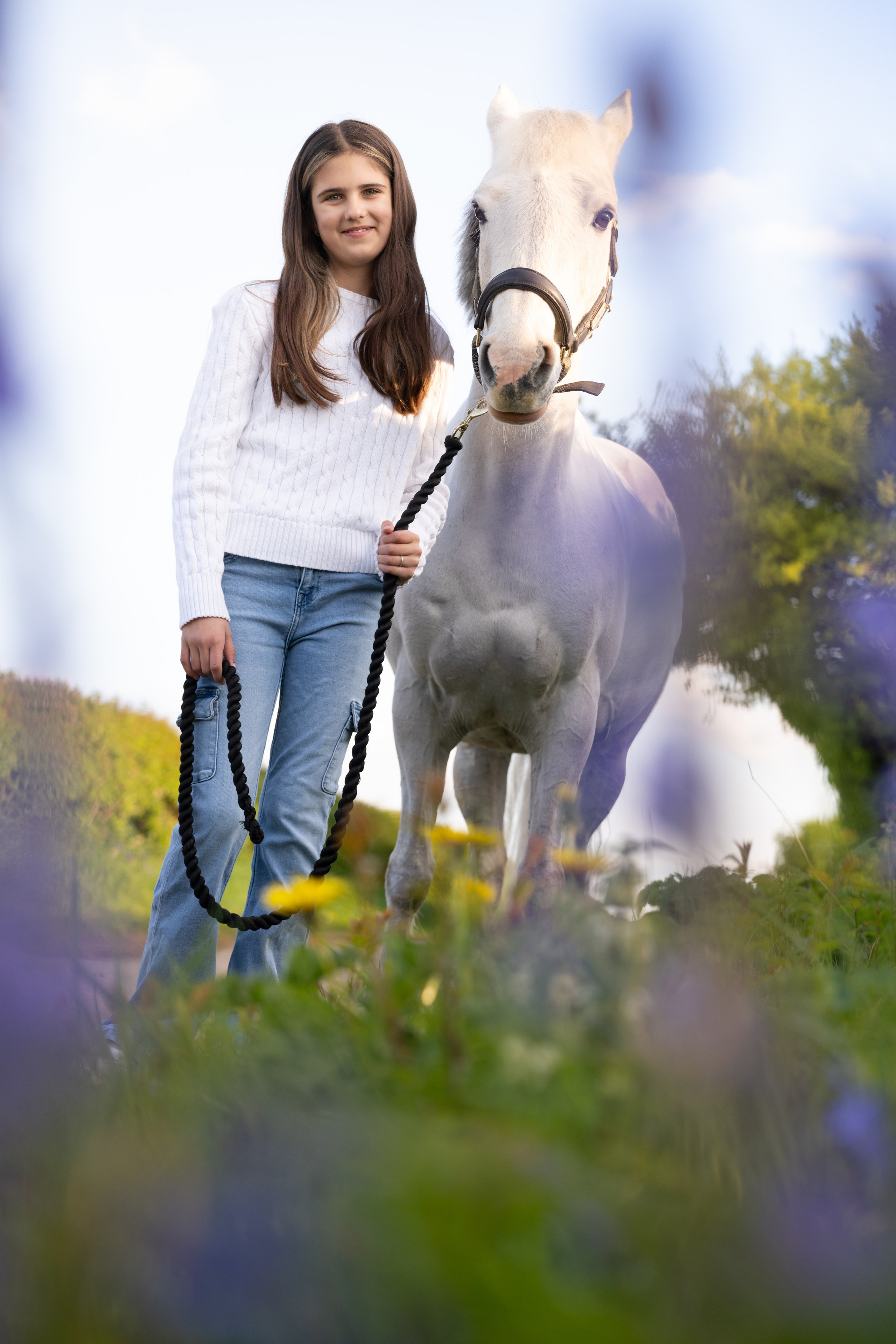 Rider and horse captured mid-stride on country path in evening light