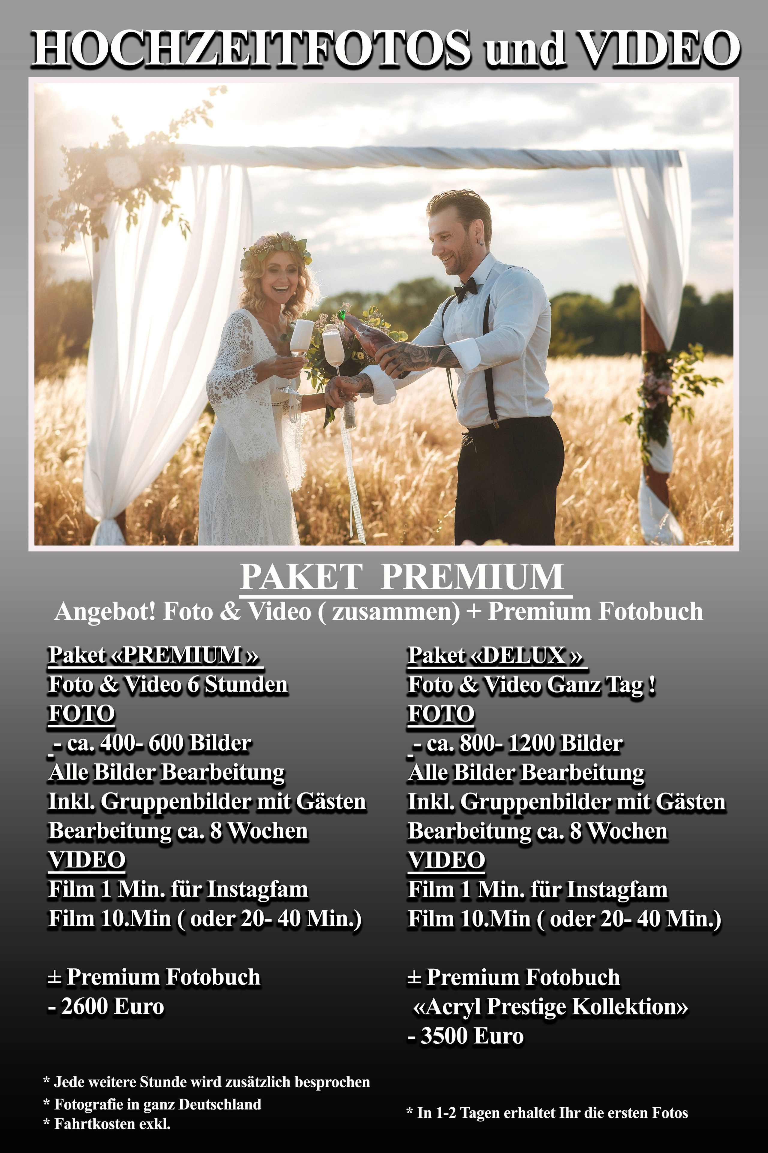 Preis / Info. Hochzeit und Familien Foto und Video