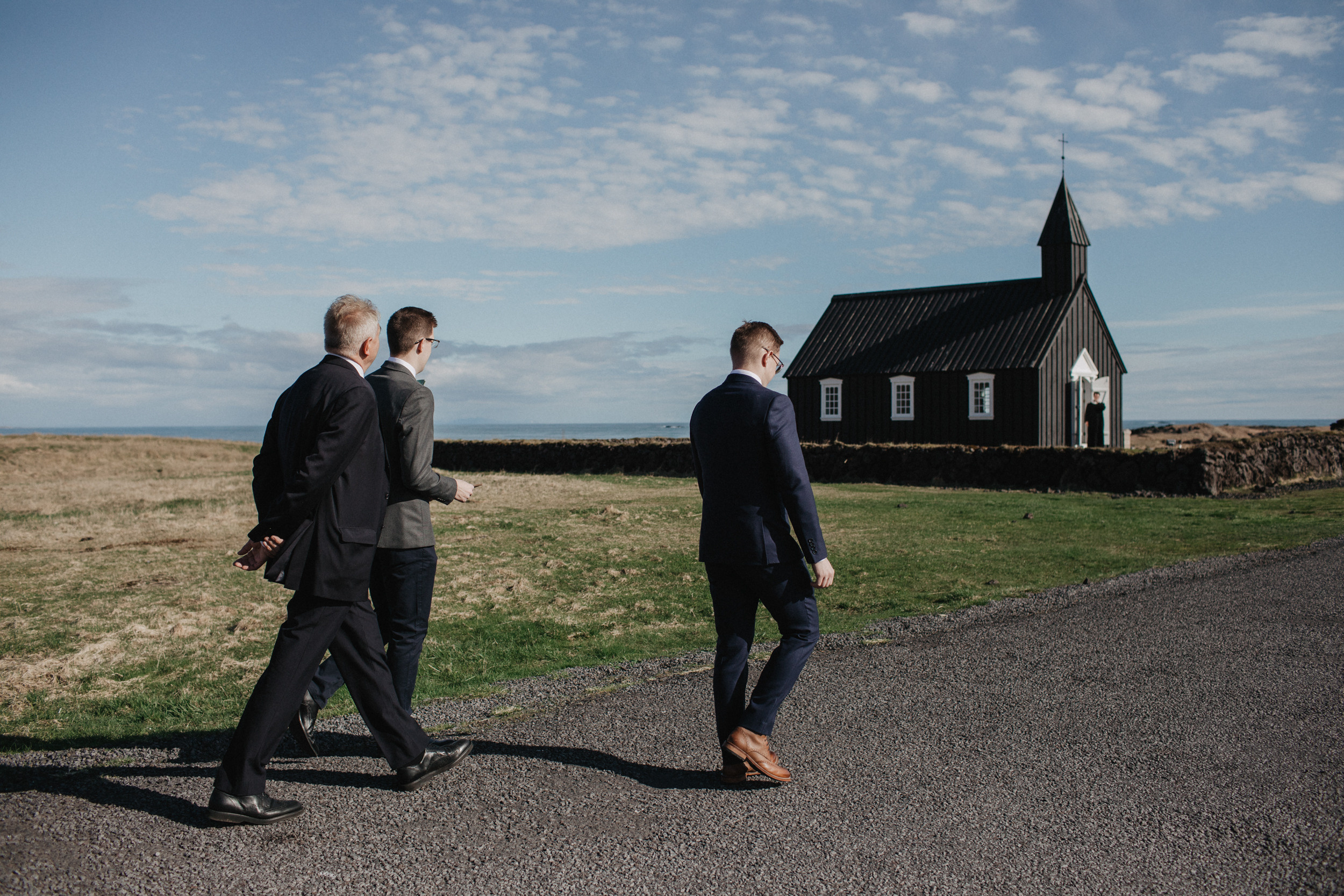 Wedding in Budir black church in Iceland. Iceland elopement photographer & videographer
