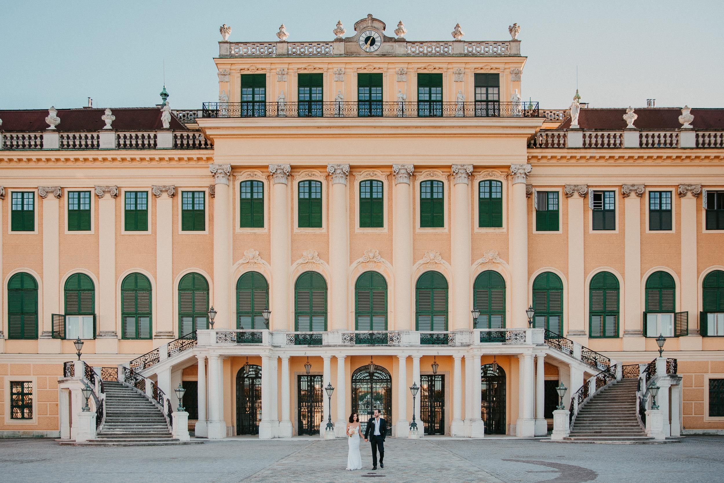 Wedding for two in Schönbrunn palace Vienna Austria. Iceland elopement photographer & videographer