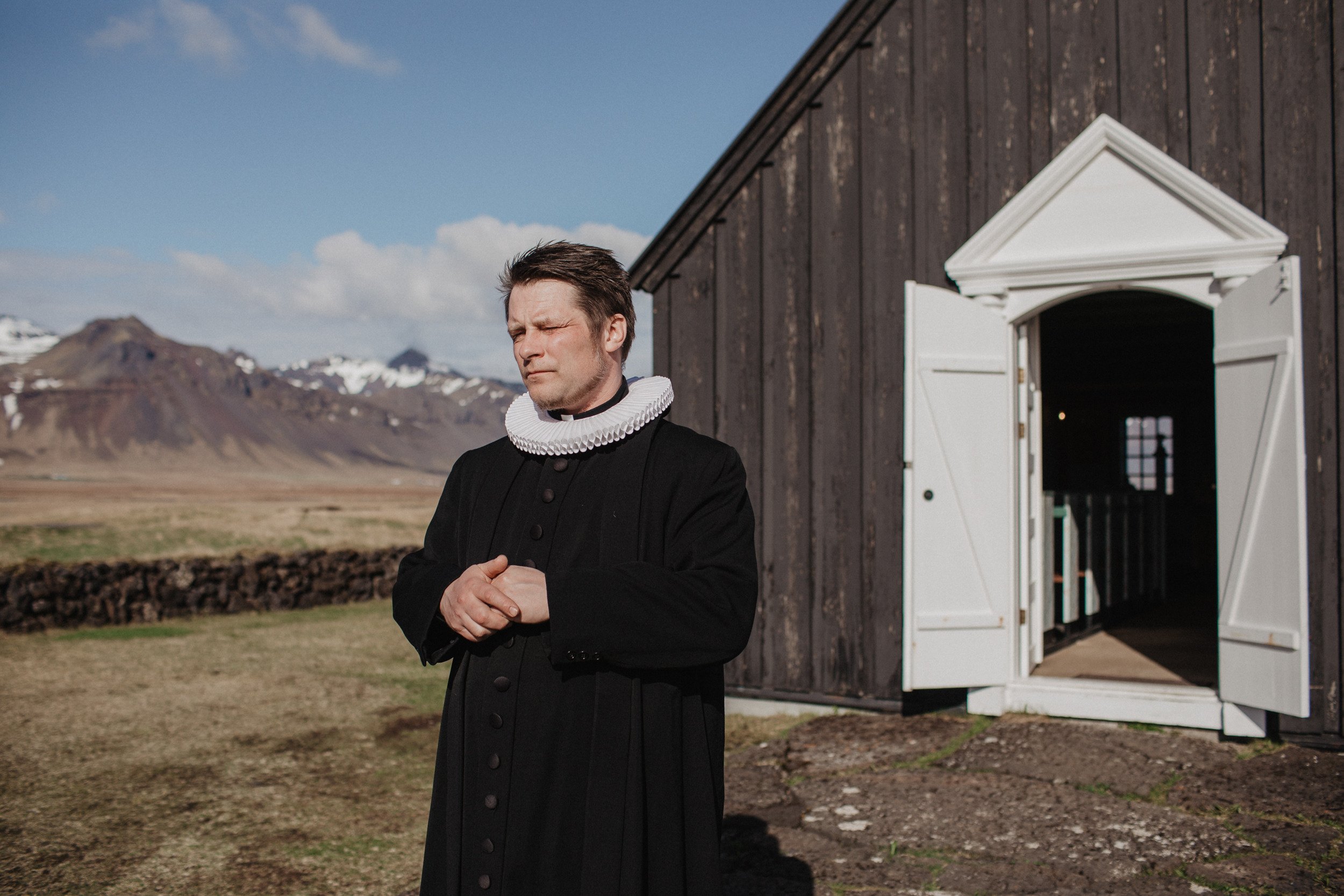 Wedding in Budir black church in Iceland. Iceland elopement photographer & videographer