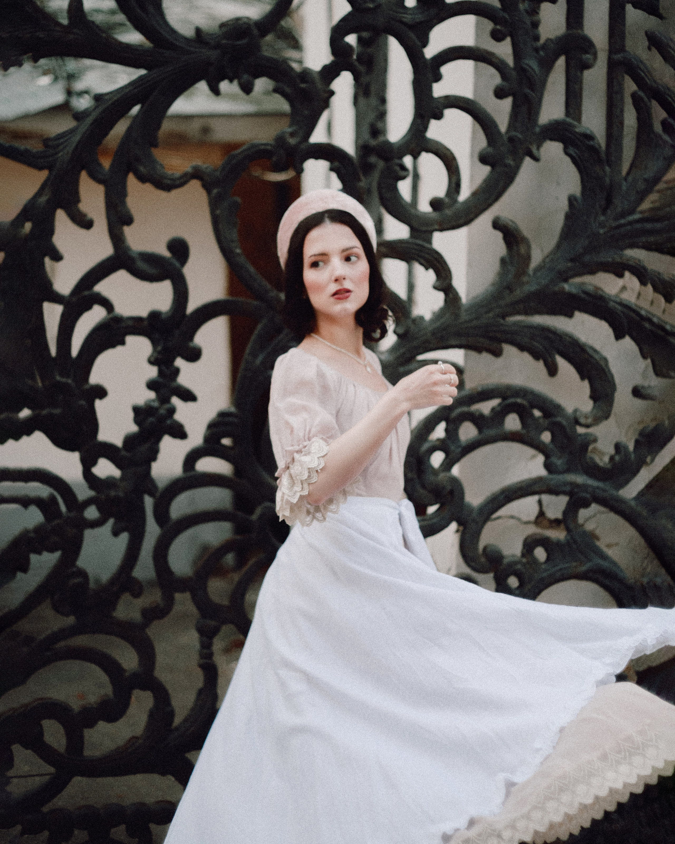 Slavic folklore shoot in traditional headwear and white dress. Moth & Moss Photography