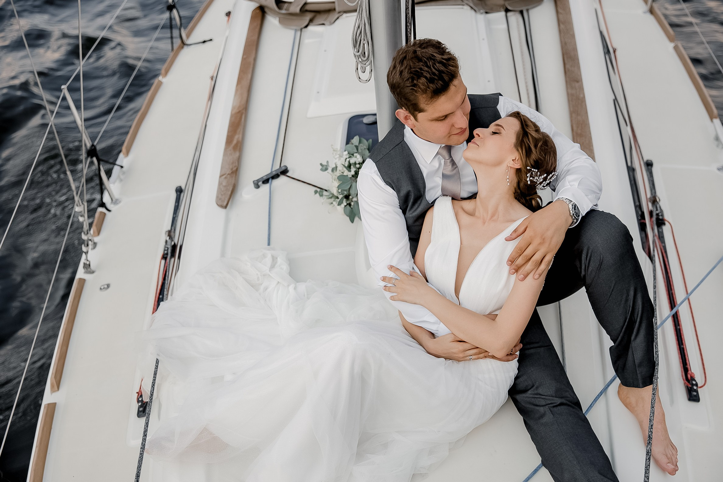 Boat ride to the ceremony, by Bude, Cornwall editorial photographer