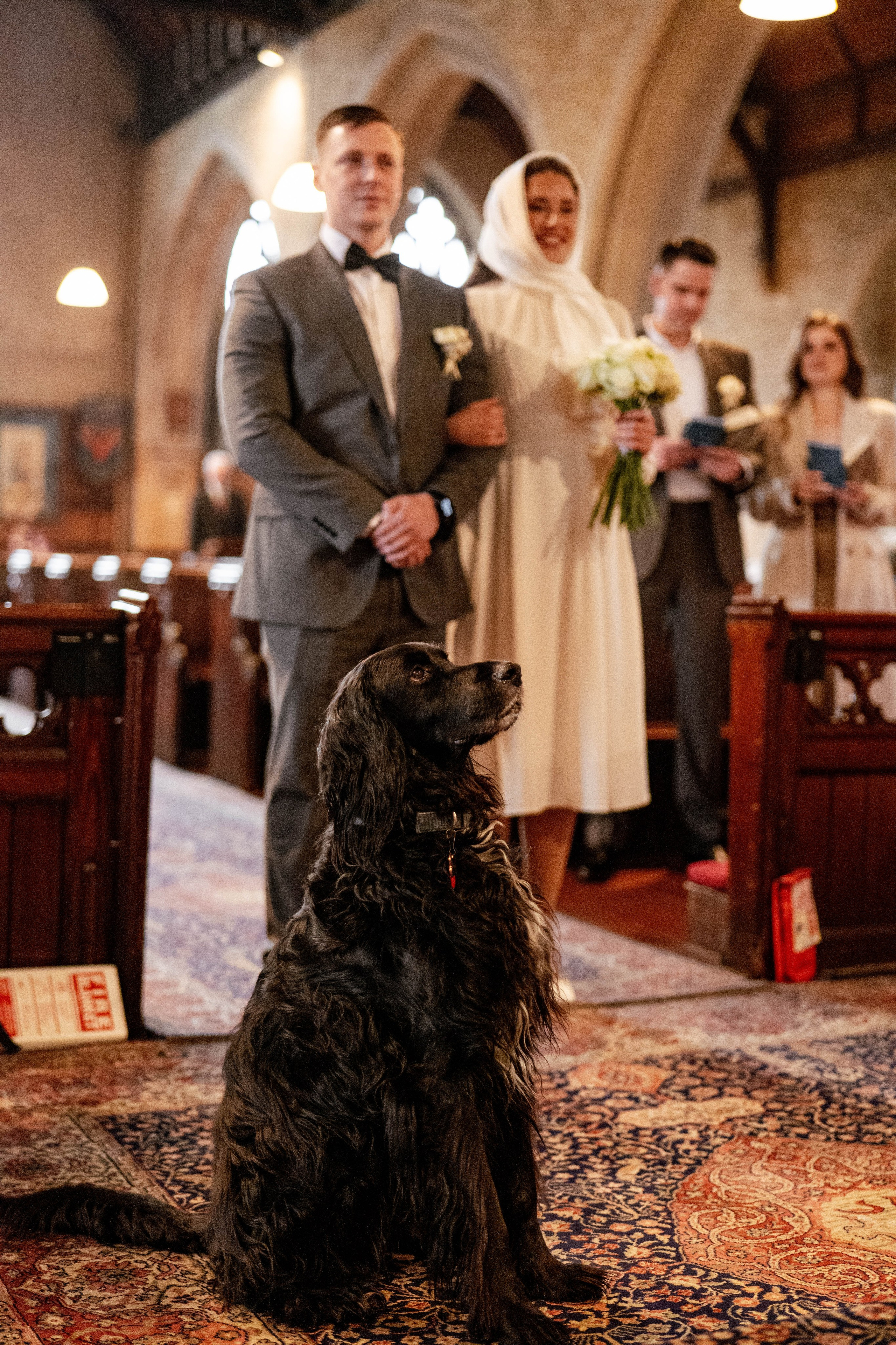 Local black dog in church, London
